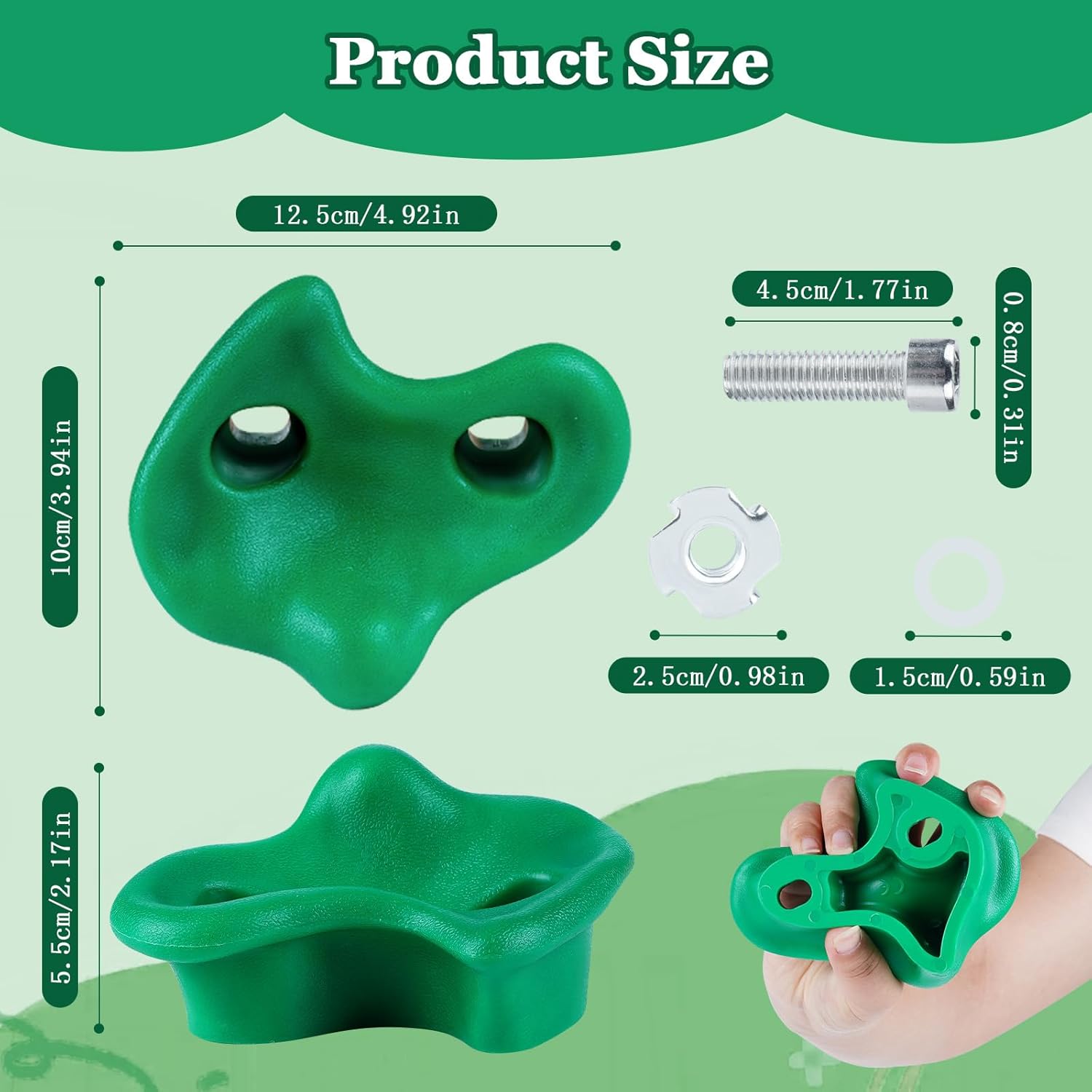 20PCS Rock Climbing Holds,Rock Climbing Wall for Kids, Extra Large Size Climbing Rock Wall Grips with Mounting Hardware and Wrench for Indoor Outdoor Playground,Installed on Wooden Board, Green Black