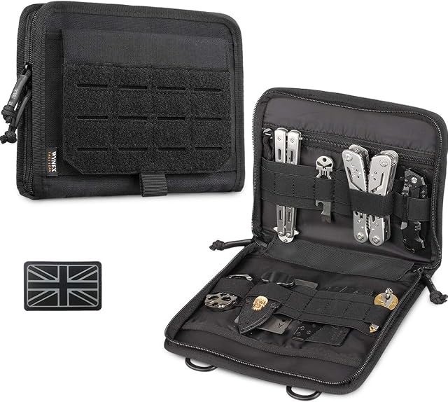 WYNEX Tactical Folding Admin Pouch, Molle Tool Bag of Laser-Cut Design, Utility Organizer EDC Medical Bag Modular Pouches Tactical Attachment Waist Pouch Include UK Flag Patch