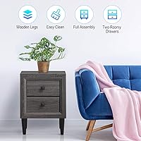 Vista 6 de Giantex Mesita de noche de madera con dos cajones de almacenamiento y asas, material impermeable para dormitorio, sala de estar (1)
