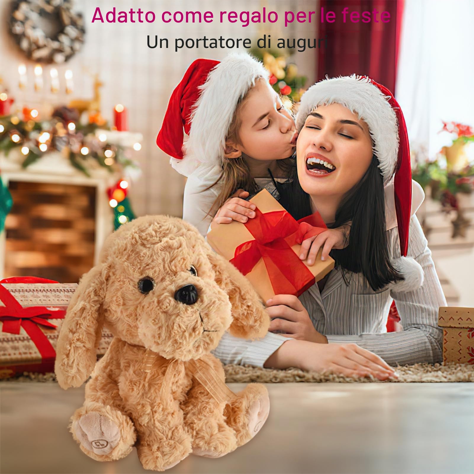 Giocattolo di peluche interattivo che canta, animali di peluche per registrare e ripetere quello che dici, 8 canzoni, movimenti della testa e delle orecchie, compleanno per bambini dai 3 ai