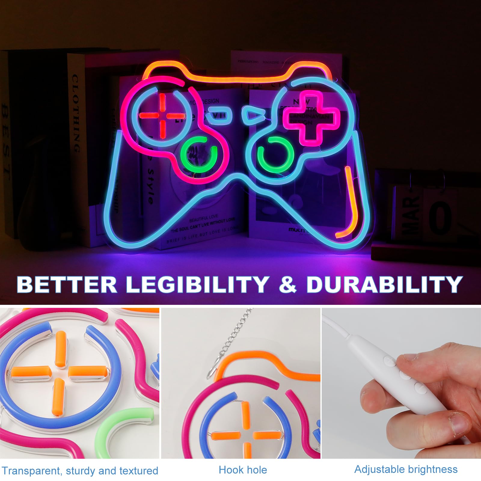 Neonlicht Schild, LED-Umgebungslicht, Leuchtreklame, Gaming Zone Panda Lichtzeichen, Neonschilder für Spielzimmer Wand, Spielzimmer, Kinderzimmer, Schlafzimmer, Wohnzimmer Wanddekorationen (Gamepad)