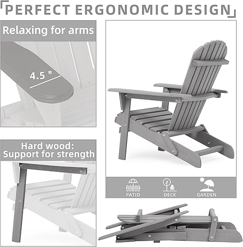 Miniatura 4 de Silla Adirondack plegable de madera para exteriores, medio montada, silla de descanso de madera de cedro, para jardín, patio, piscina, terraza y