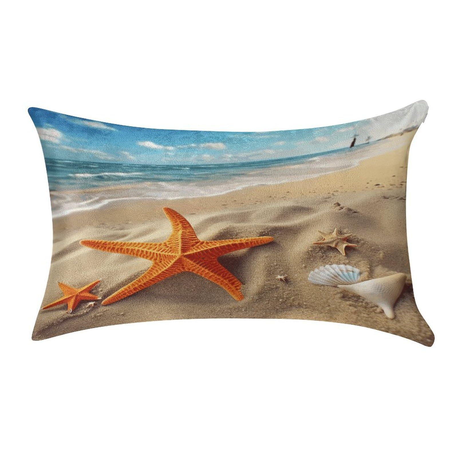 FekiLoot Sea Beach Starfish Pillow Cover Modern Lumbar Pillow Covers Easy Care Velvet Pillowcase Super Soft Cushion Case Rectangular Throw Pillow Cover for Couch Sofa Bedroom Car Decor