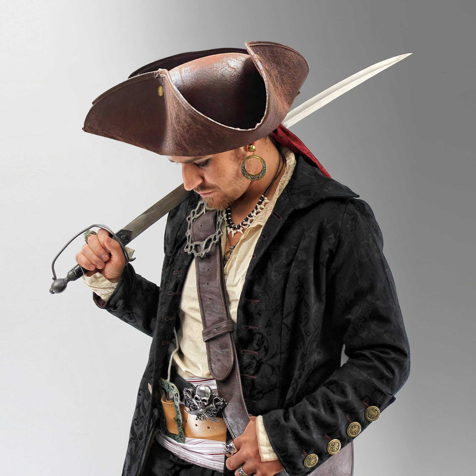 1 Pcs Brown Pirate Hat for Adult,Pirate Hat,Halloween Costume Accessories,Theme Party Supplies Role Play Musketeer Cosmetic Accessories, Captain Dress Up Props Set for Boys Girls - Image 4