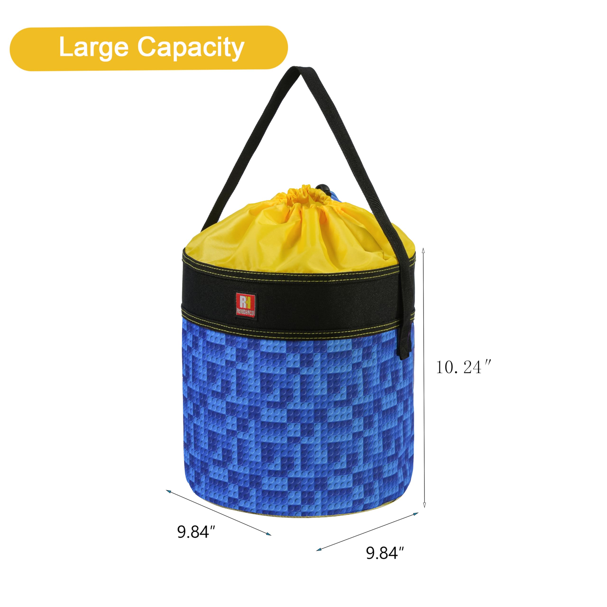 Remobia Hicol Toy Storage Organizer Basket Bag with Drawstring for Buliding Bricks, Blockets,Puzzles,Lego,Playroom Cinch Bucket Carrying Bag with Handle (Blue)