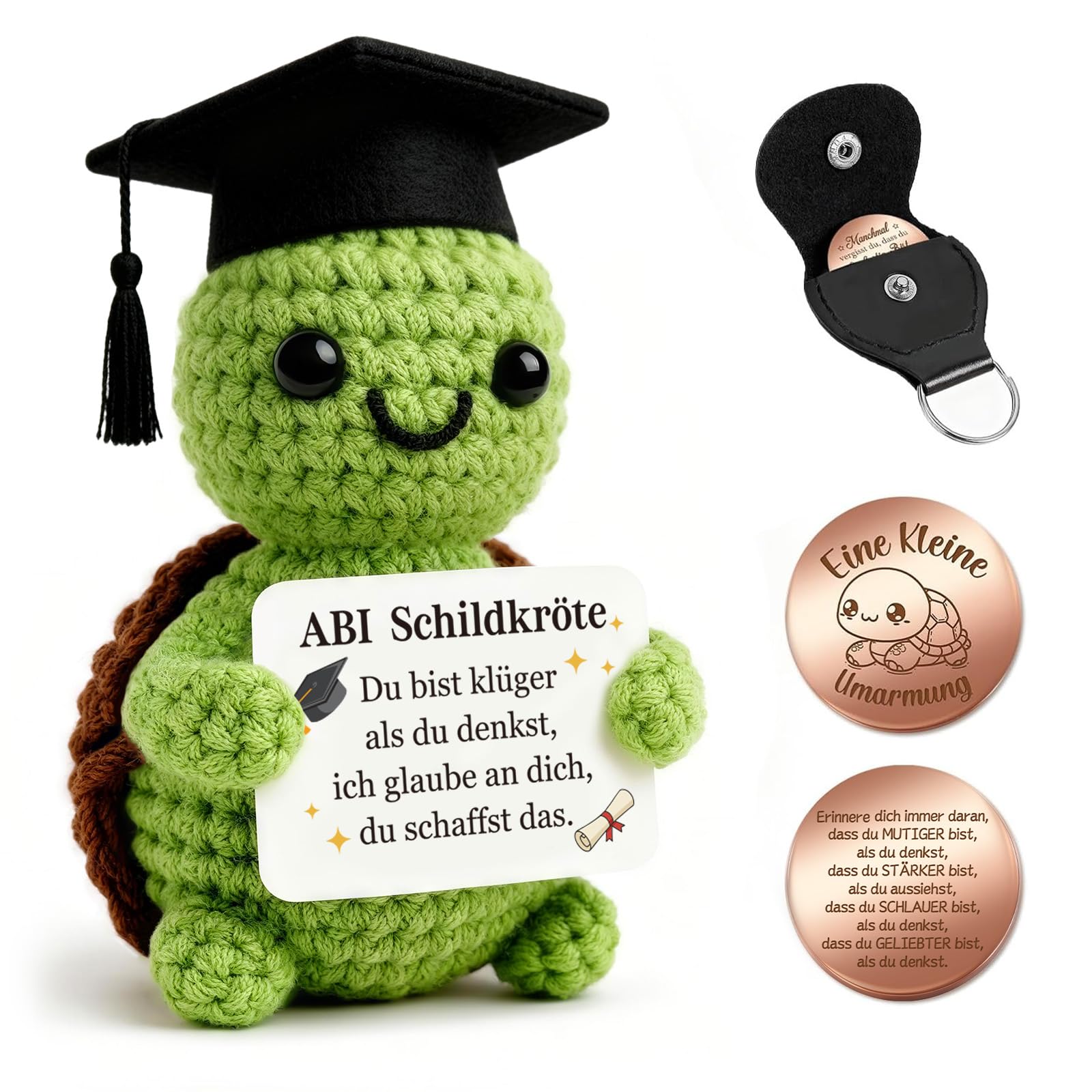 Giftota Geschenke zum Abitur & Abschluss - ABI Geschenkidee - Pocket Hug Schildkröte - Prüfungsgeschenk Schulabschluss & Studium - Glücksbringer & Mutmacher Geschenk für Schüler & Studenten
