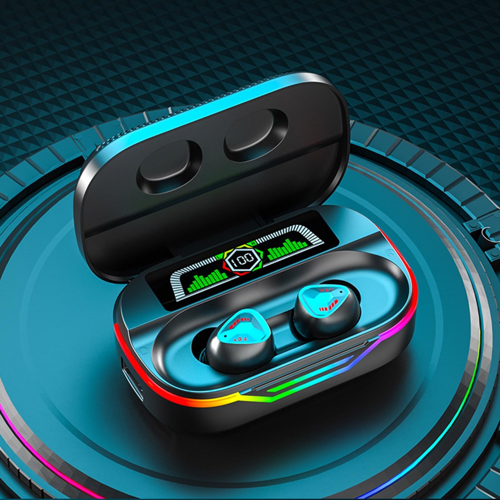 Wireless Earbuds Bluetooth V 5.3, In-Ear Light-Weight Headphones, Hifi Stereo Immersive Premium Sound Music Earphones, Built-In Mic, IPX4 Sweat-Proof Sport Earbuds, Dazzling Led Power Display