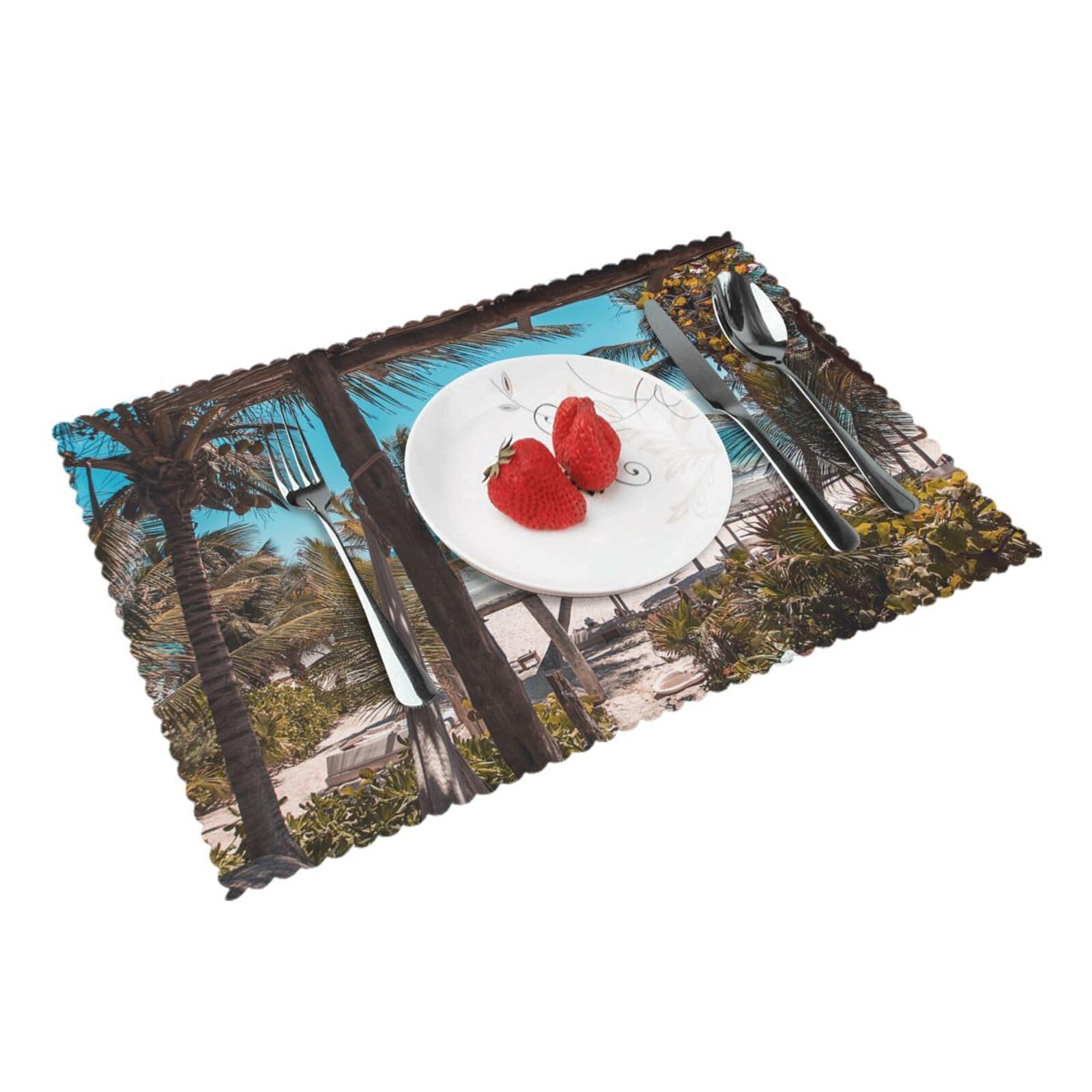 Bnvsadc Beach Palm Trees 4 Pcs Heat Resistant Placemat 45X30 Cm, Printed Non-Slip Place Mats For Kitchen Dining Table Indoor Outdoor
