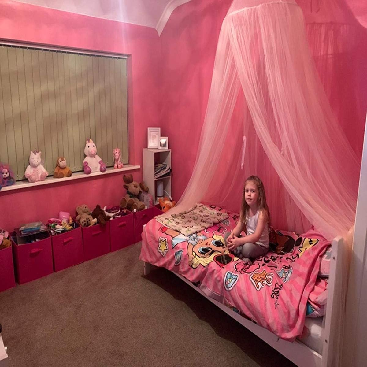 Bed Canopy Premium Yarn Play Tent Bedding for Kids Playing Reading with Children Round Lace Dome Netting Curtains Baby Boys and Girls Games House (Pink)
