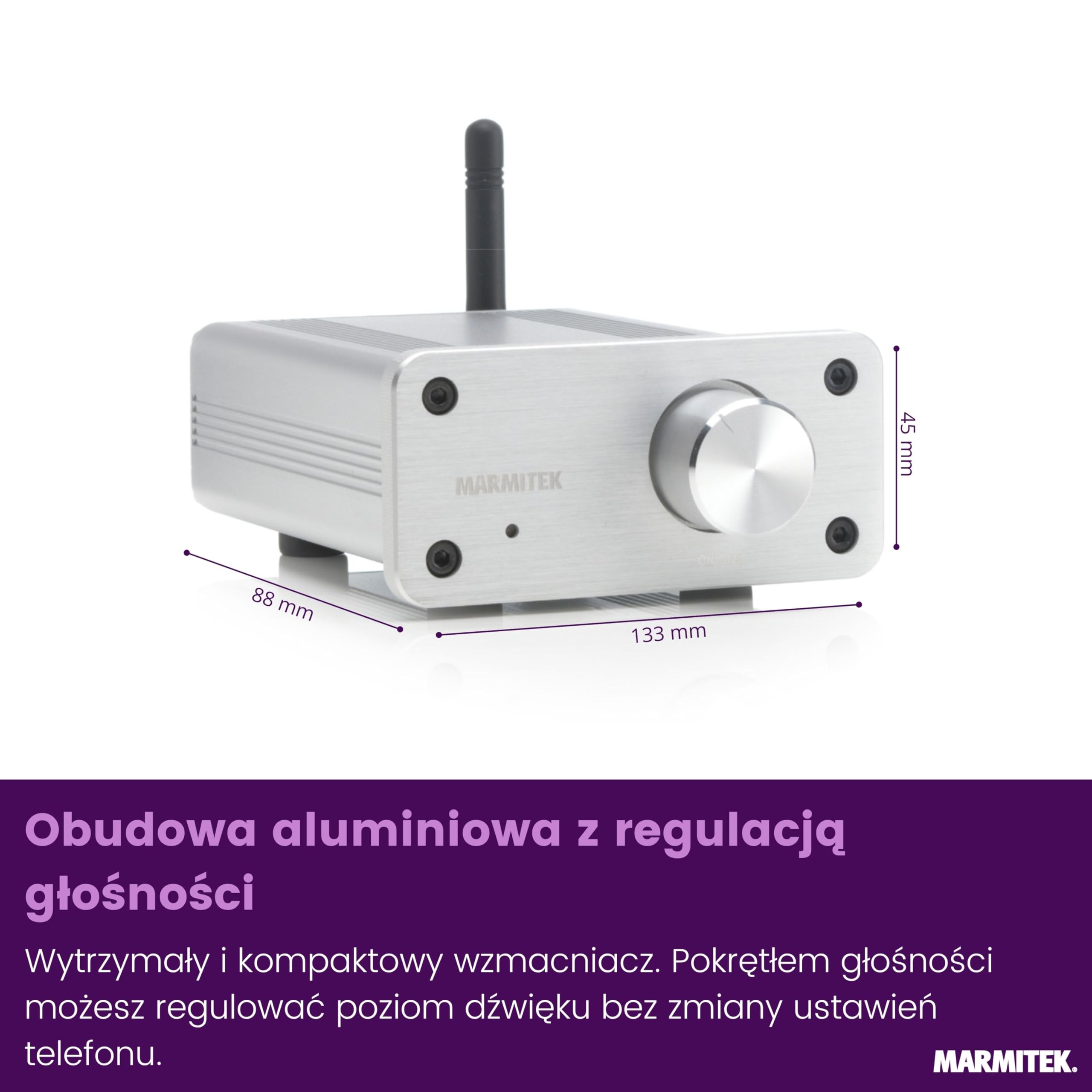 Marmitek BoomBoom 460 - Odbiornik Bluetooth z cyfrowym wzmacniaczem aptX | Audio receiver do głośników pasywnych, 2x20 W RMS, wejście AUX, wyjście głośnikowe i mini wzmacniacz stereo