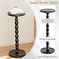 Vista 5 de Mesa auxiliar pequeña de madera de caucho, mesas auxiliares redondas de madera maciza para espacios pequeños, mesas de Martini, mesa de bebida