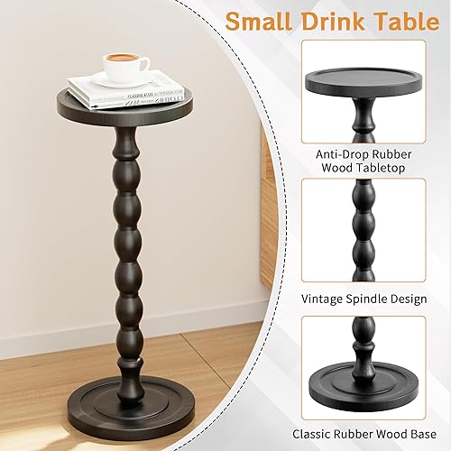 Miniatura 5 de Mesa auxiliar pequeña de madera de caucho, mesas auxiliares redondas de madera maciza para espacios pequeños, mesas de Martini, mesa de bebida con