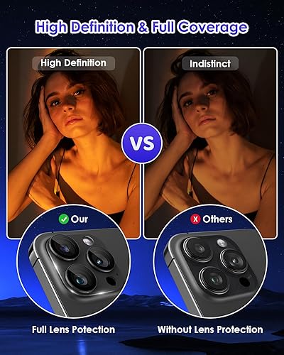 Miniatura 5 de Protector de lente de cámara compatible con iPhone 15 ProiPhone 15 Pro Max metal de cobertura completa Pantalla de vidrio templado 9H, cubierta de