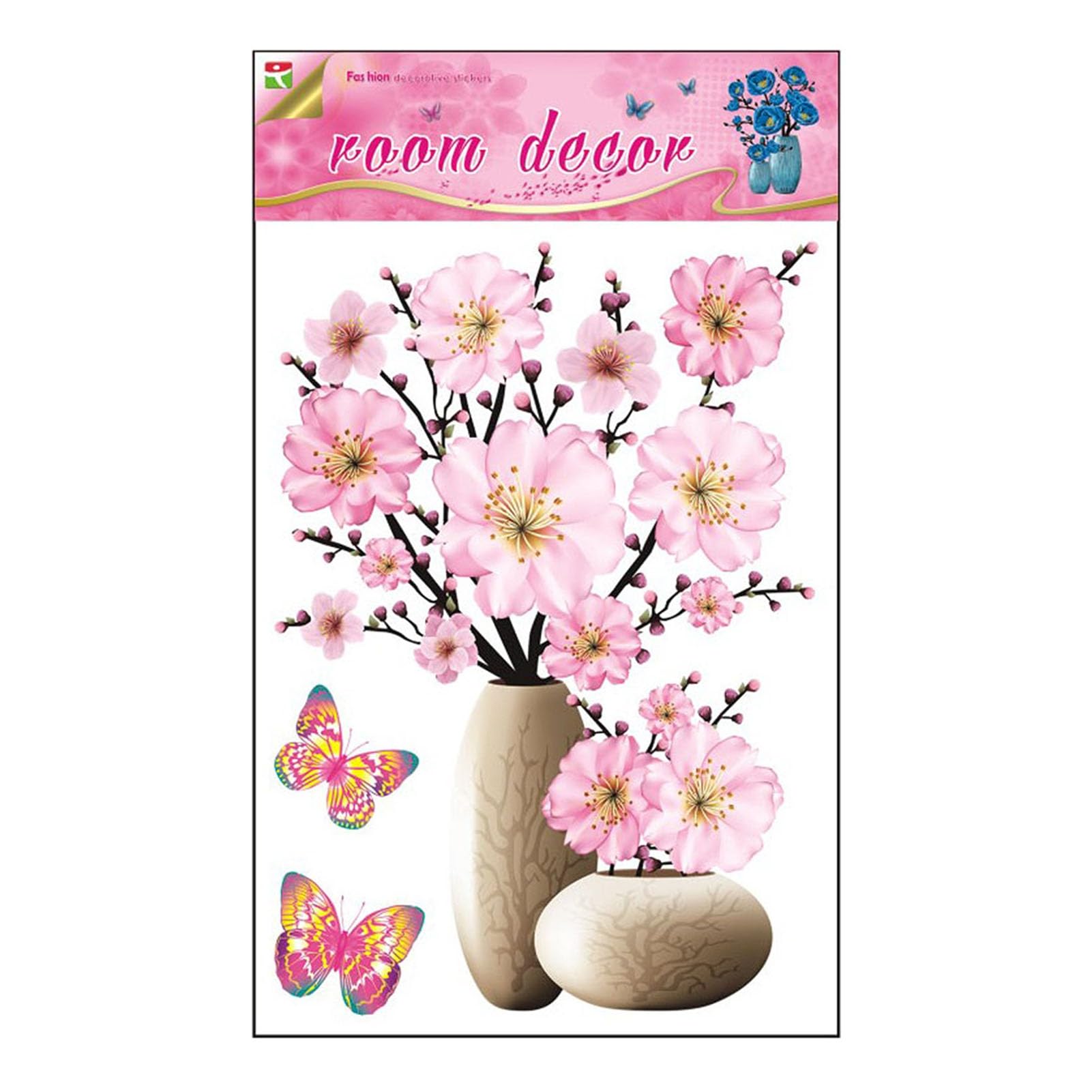 Ulafbwur J Wall Decal Vase Wall Sticker Waterproof Lovely Simulation Floral Decals Diy Decoration Removable 3D Stickers Diy Window Bedroom Decoration