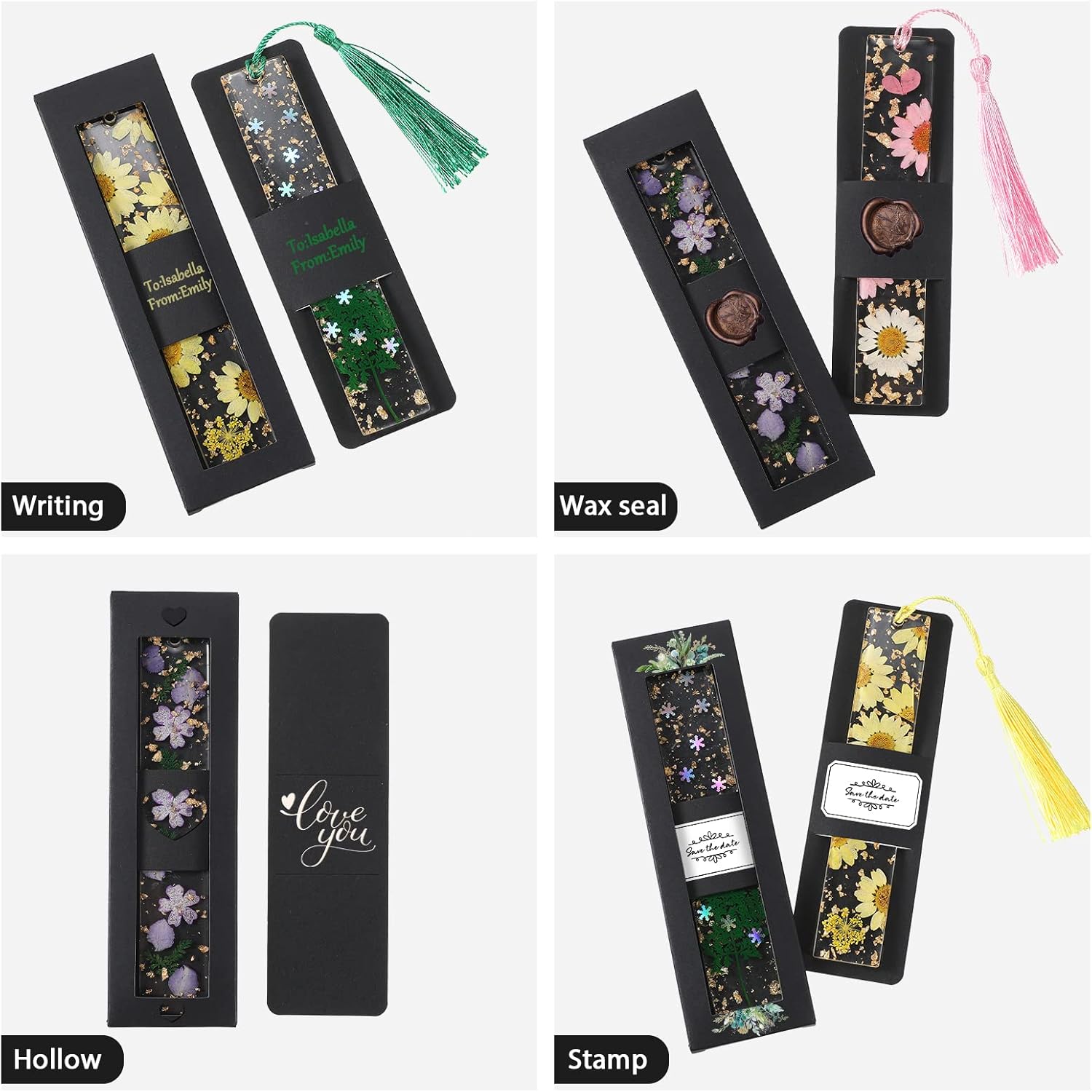 Roowest 50 Set Kraft Bookmark Boxes Sleeves Resin Bookmark Holder 5.9 x 1.8'' Cardboard Gift Boxes DIY Blank Display Cards for Wrapping Gift Supplies(Black)