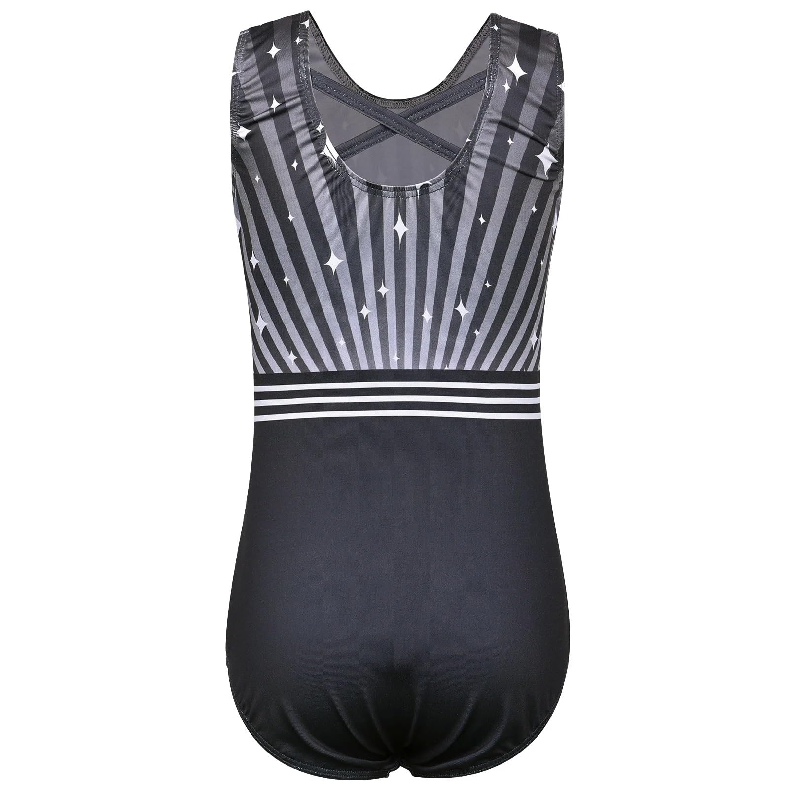 Turnanzug Mädchen Kurzarm Schwarzer Gymnastikanzug for Mädchen mit Streifenmuster, Ballettanzug, ärmellos, Overall, Body, Ballerina, Tanzkleidung Gymnastikanzug(Black Cow,12A)