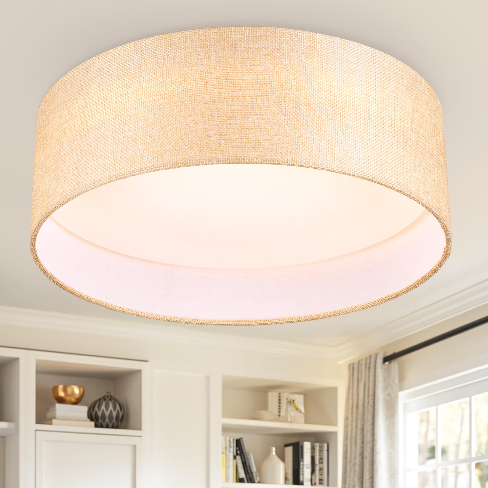 Hamilyeah 12 inch LED Flush Mount Ceiling Light Gold Fabric 24W 5CCT Modern Kitchen Bathroom Living Room Lighting