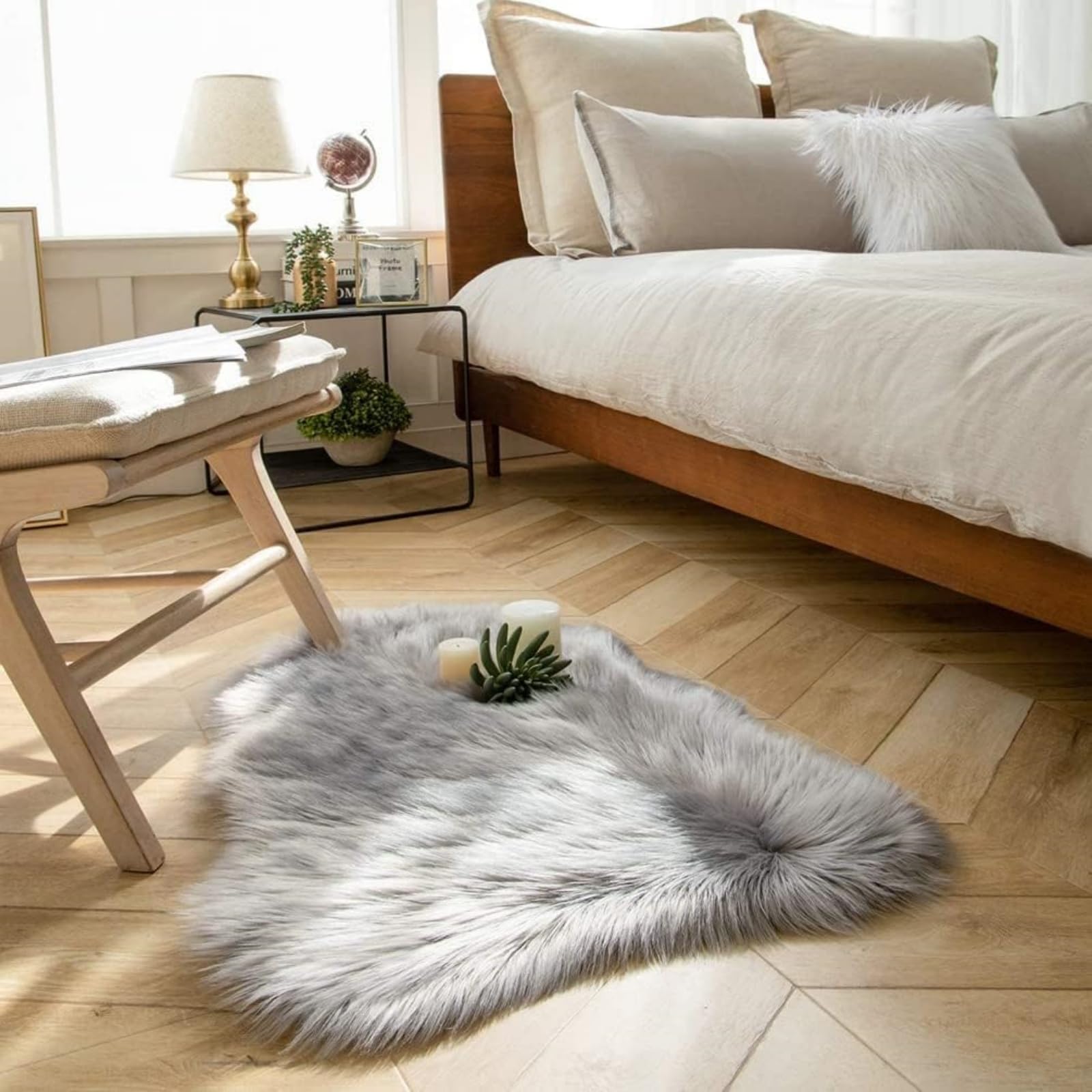 Tapis en fausse peau de mouton, doux à poils longs, lavable, décoration de salon et de chambre à coucher, Recle (gris, 70 x 180 cm), parfait pour les chambres d'enfants