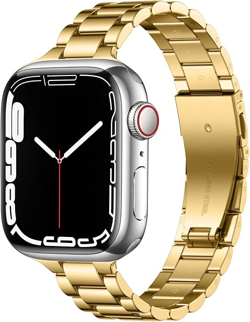Wepro Straps Compatible with Apple Watch Strap 40mm 38mm 41mm for Women/Men, Stainless Steel Slim Replacement Metal Apple Watch SE and iWatch Series 8 7 6 5 4 3 2 1 Strap, Gold