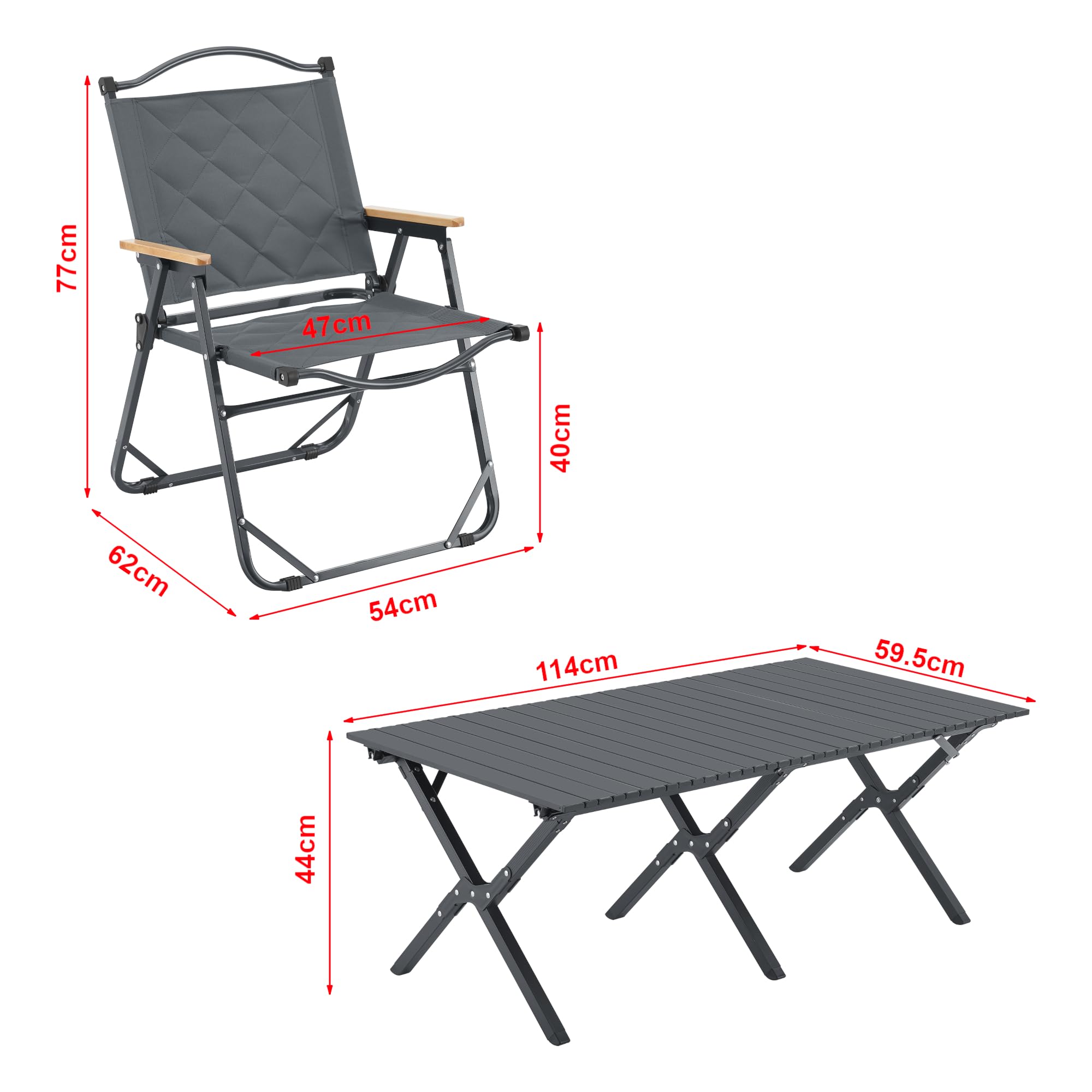 casa.pro Gartenmöbelset Botrugno 5-TLG. Campingset 4 Stühle und Tisch für 4 Personen faltbares Picknickset Klappstühle mit Armlehnen Textilgewebe Gartentisch Grau