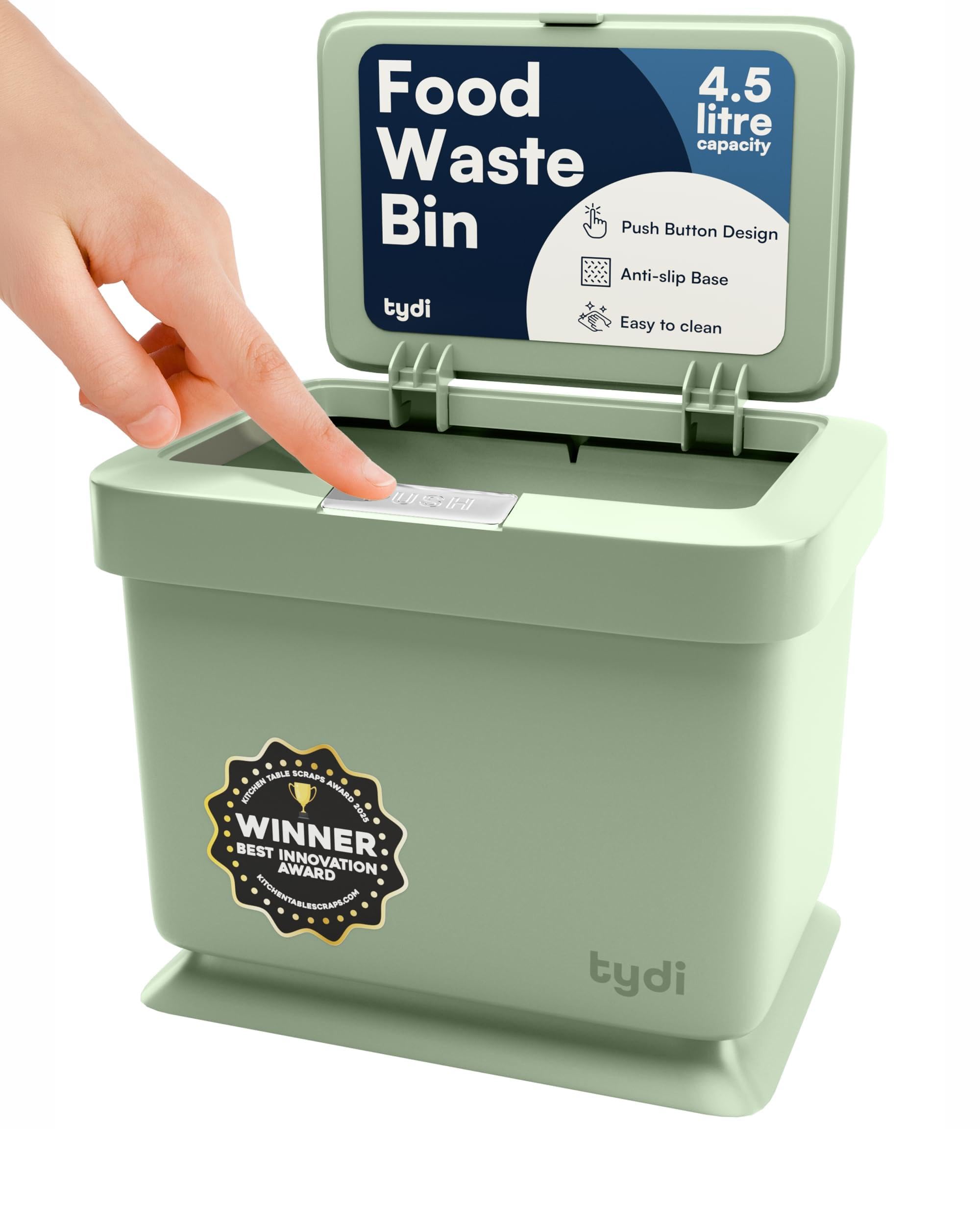 Tydi 4.5L Food Waste Bin with Press-Button Lid, Mint
