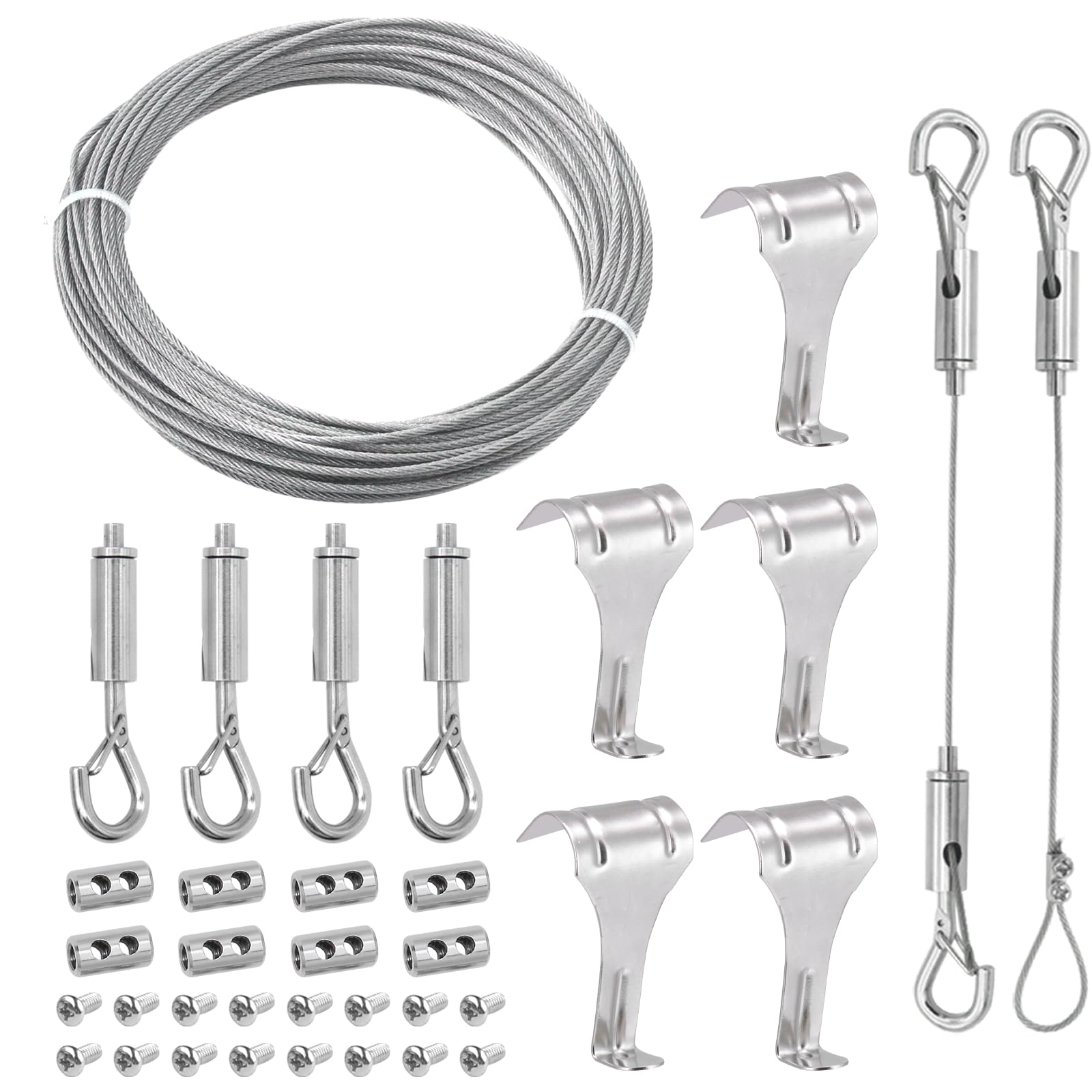 KIBBEH Picture Hanging Wire Kit, 50ft Heavy Duty Adjustable Stainless Steel Wire (1.5mm Thick), Supports 50 lbs