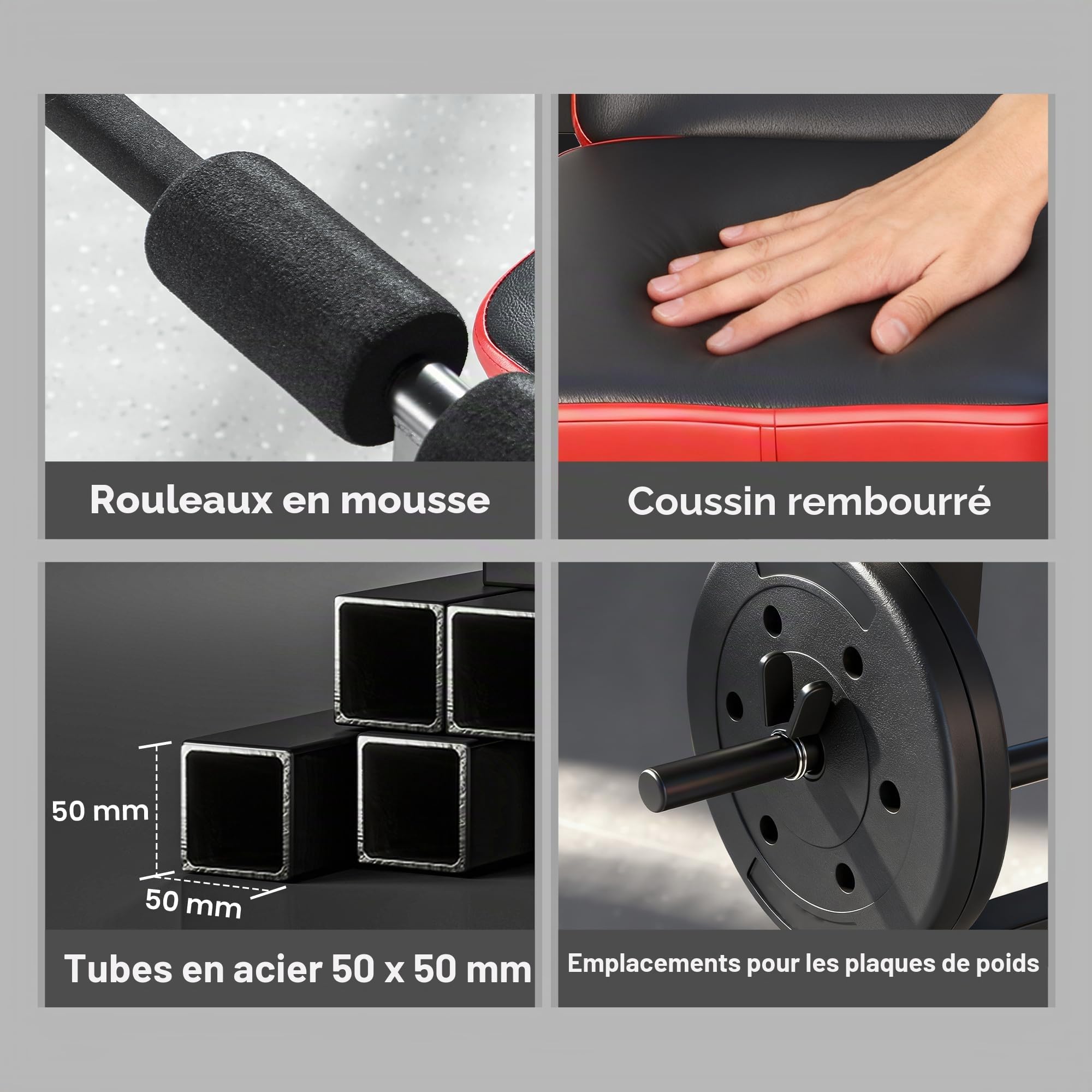 SPORTNOW Banc de Musculation Complet Multifonction avec Dossier Réglable, Repose-Jambes, Sangles d'Entraînement et Support de Poids, Banc Développer Couché à Plat ou Incliné, Entraînement Fitness