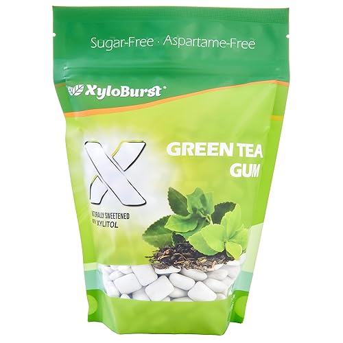 XyloBurst Goma de mascar de té verde sin azúcar, con xilitol natural, bolsa de 500 unidades a granel, sin OMG, vegano, sin aspartamo, apto para