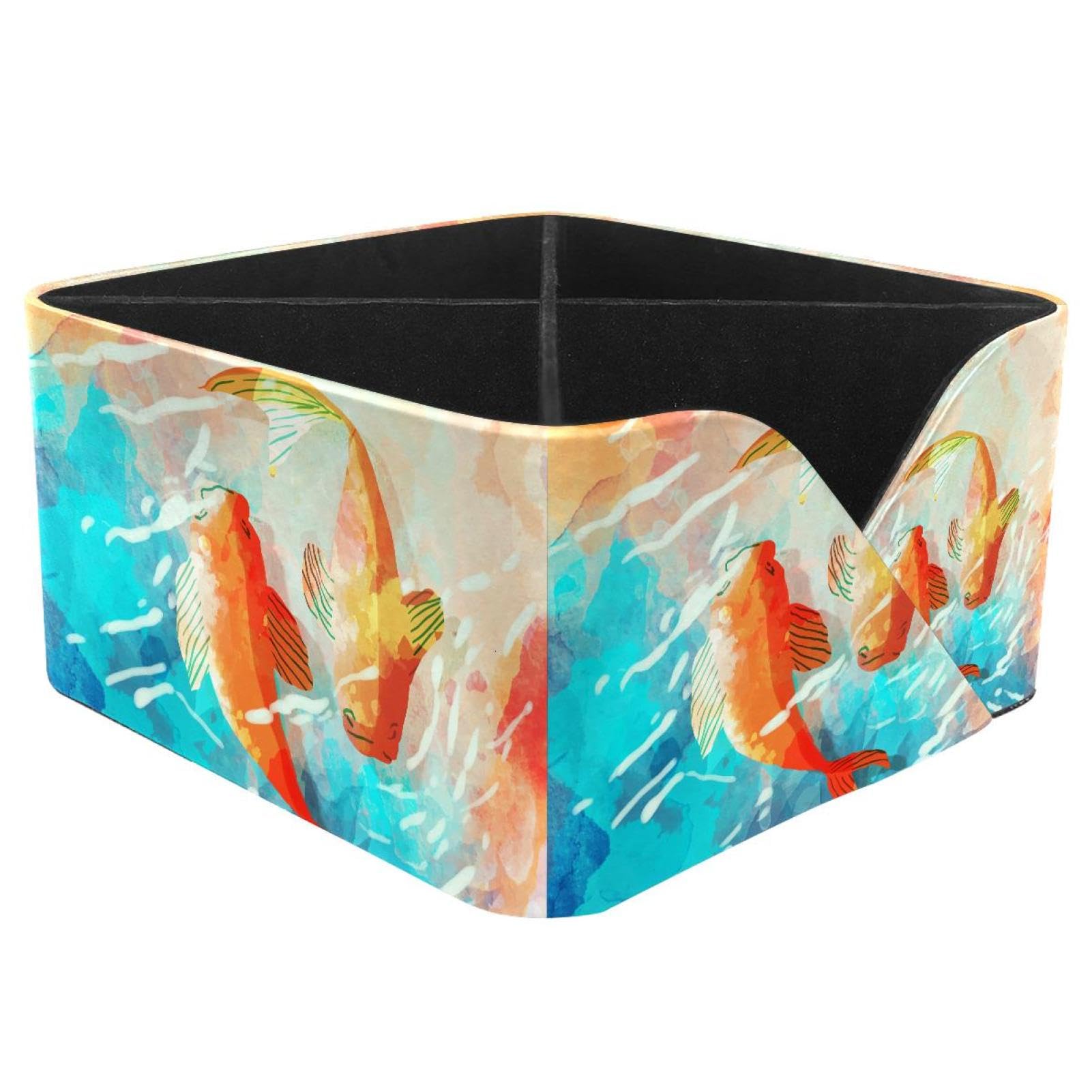 KengjuTesu Watercolor Fishes Desktop Organizer Pen Holder, Rectangular Pencil Cup for Office, Study and Makeup Stations