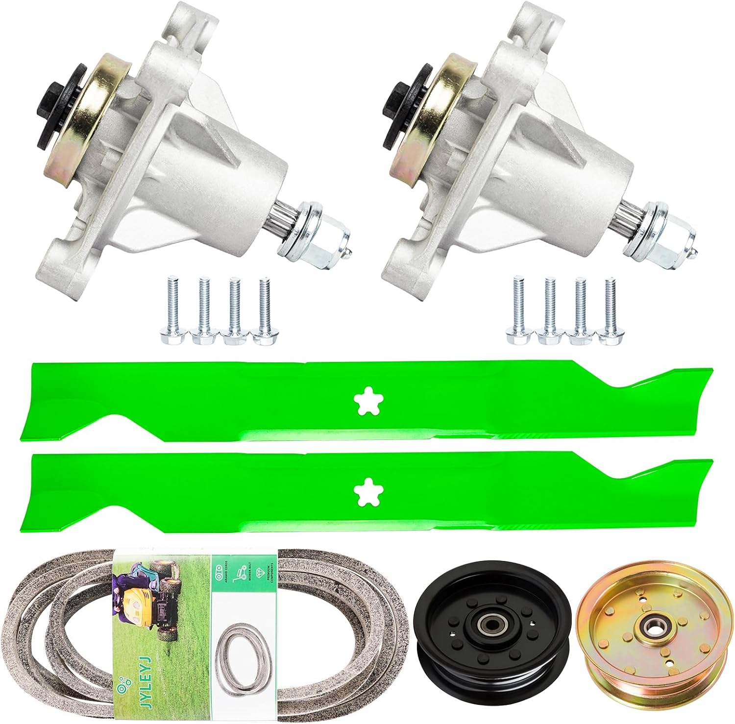 Lawn Mower 46 inch Deck Rebuild Kit Compatible with AY P Hus qvarna RZ4621 RZ4623 Includes 2 Spindle 174356 532174358, 2 Blade 403107 532403107, 1 Idler 196104, 1 Idler 539132728, 1 Be lt 539117245