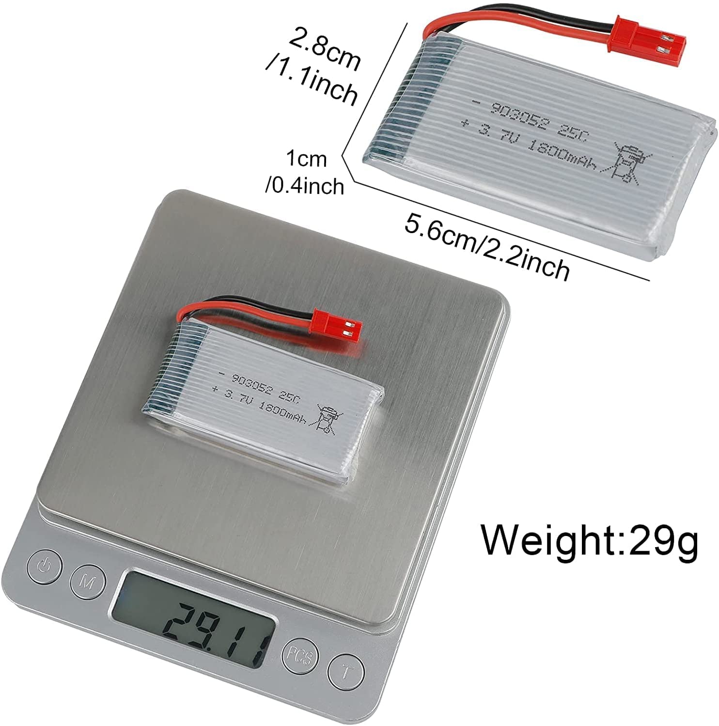 YUNIQUE Li-Po Akku 3.7V 1800mAh 25C Für JJRC H11D/H11C/HQ898B Quadcopter | Mit USB-Kabel & JST-Stecker
