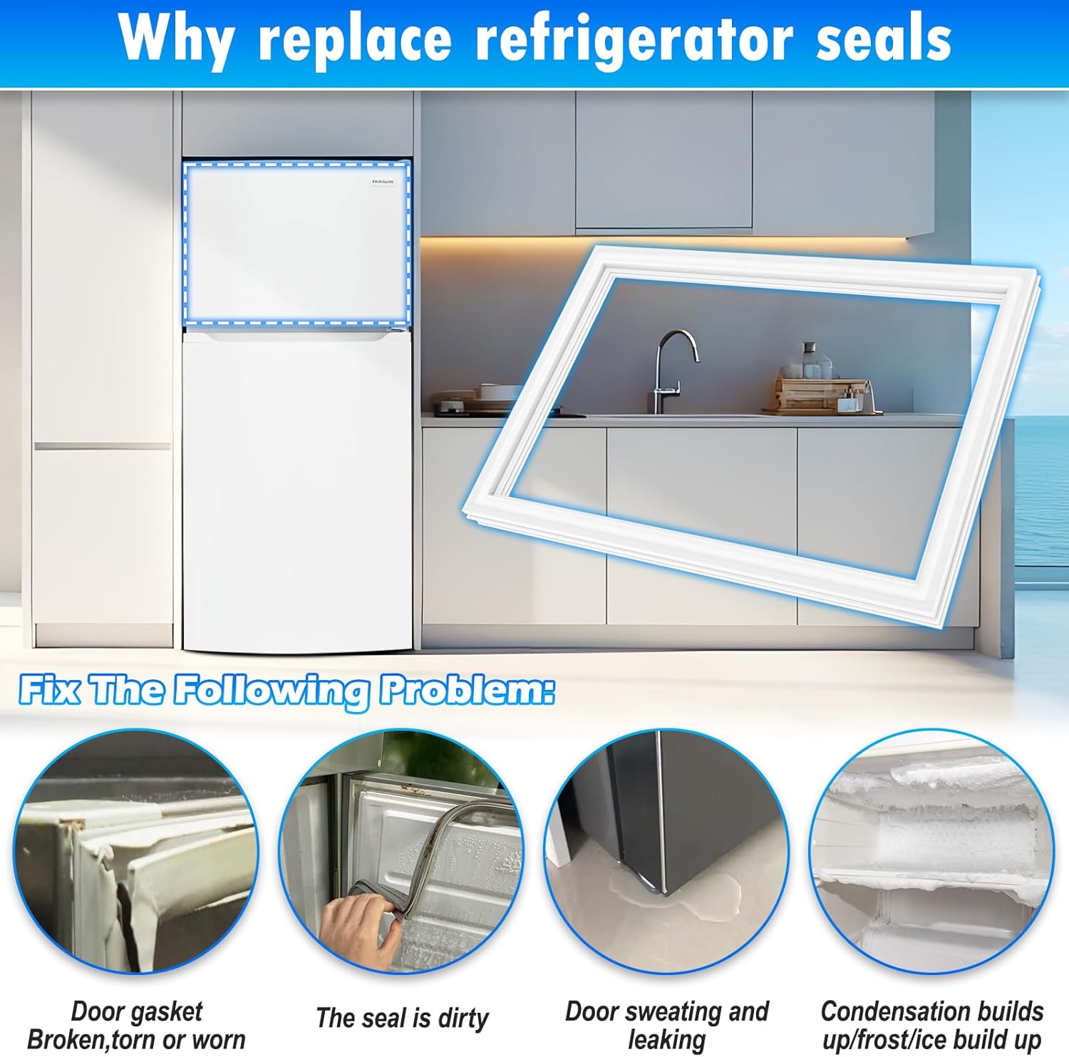 Upgraded 31.38"x20.47" WP61004009 Refrigerator Freezer Door Gasket Replacement Compatible with GE,Amana,Crosley and Maytag Freezer Door Seal Replaces 665863 AP6010013 PS11743189 EAP11743189 White