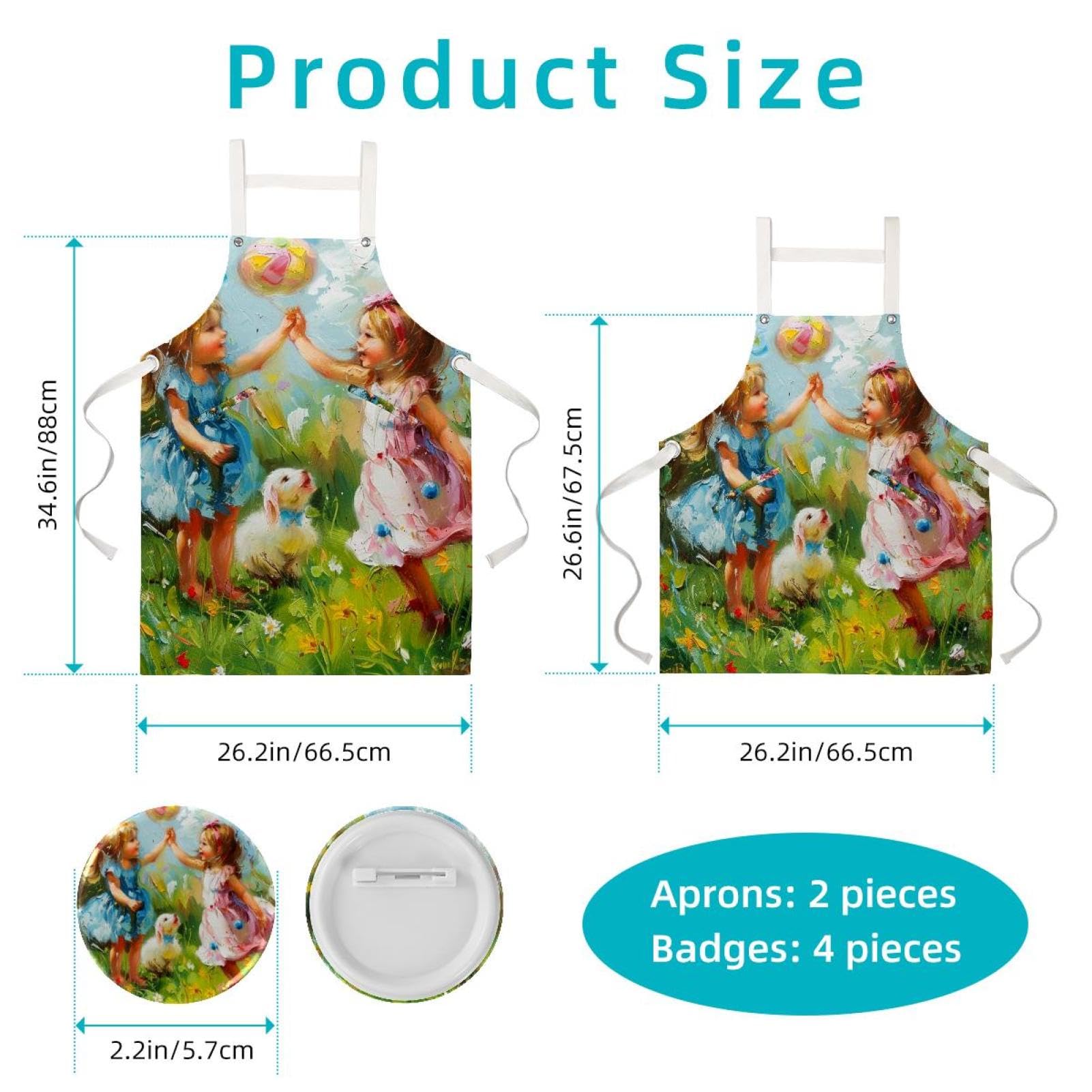 Lot de 2 tabliers de cuisine en lin pour homme et femme - Motif peinture à l'huile - Tablier de cuisine avec 2 poches réglables, Peinture à l'huile mignonne,