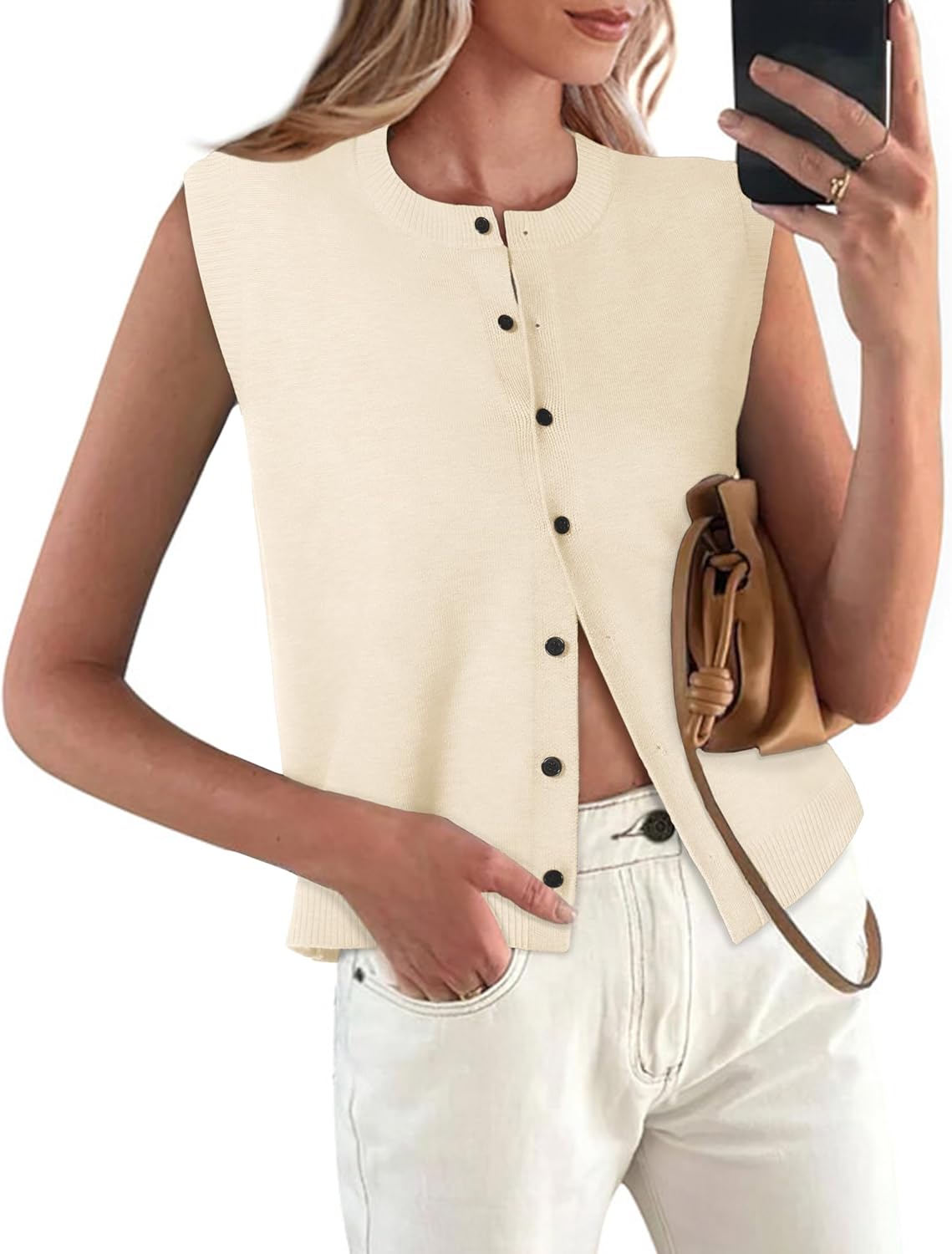 Sweater Vest Women Crewneck Button Down Tank Tops Sleeveless Knit Cardigan Crop Tops 2026 Fashion Outfits