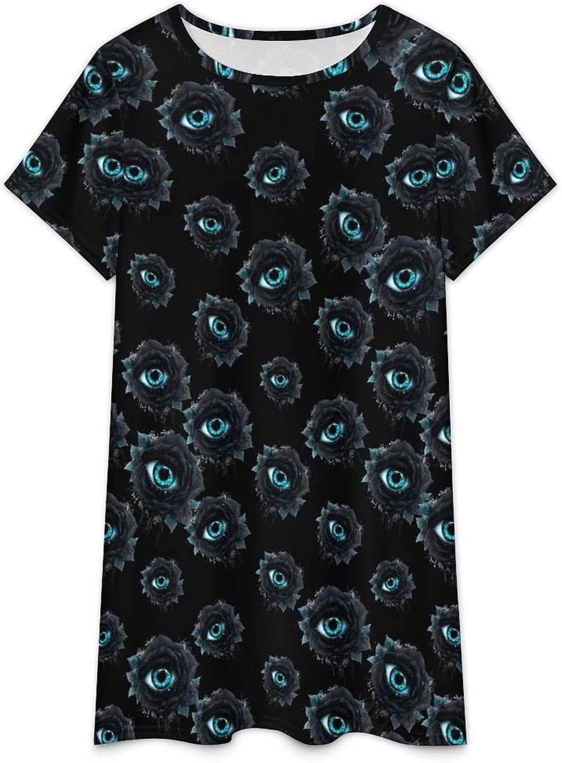 Evil Black Rose Eye Nightgowns for Women Short Sleeve Sleep Dress Casual Sleepshirt Night Gowns Pajamas