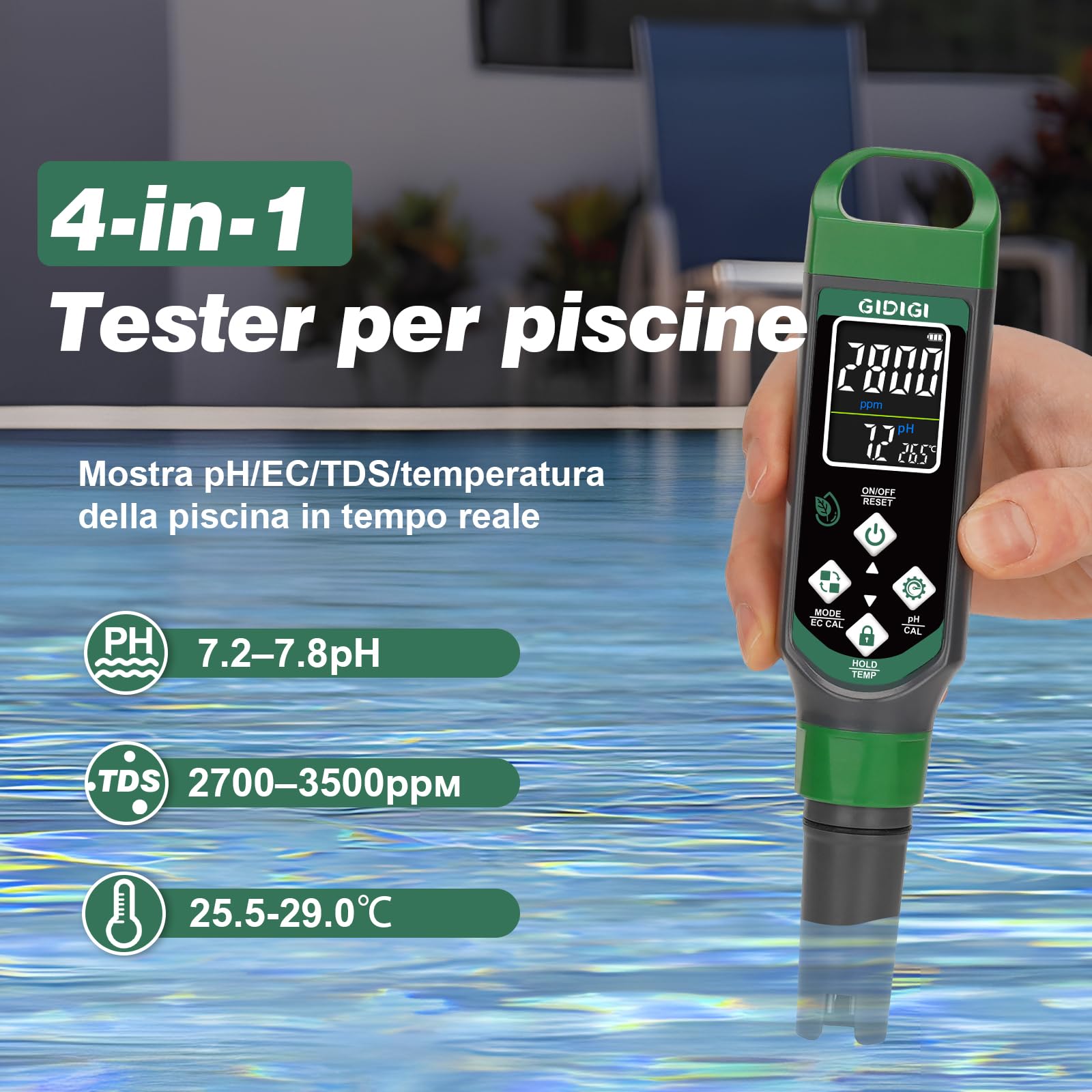 Misuratore di pH digitale 4 in 1 tester PPM per acqua EC TDS temp penna per test qualità dell'acqua idroponica piscina