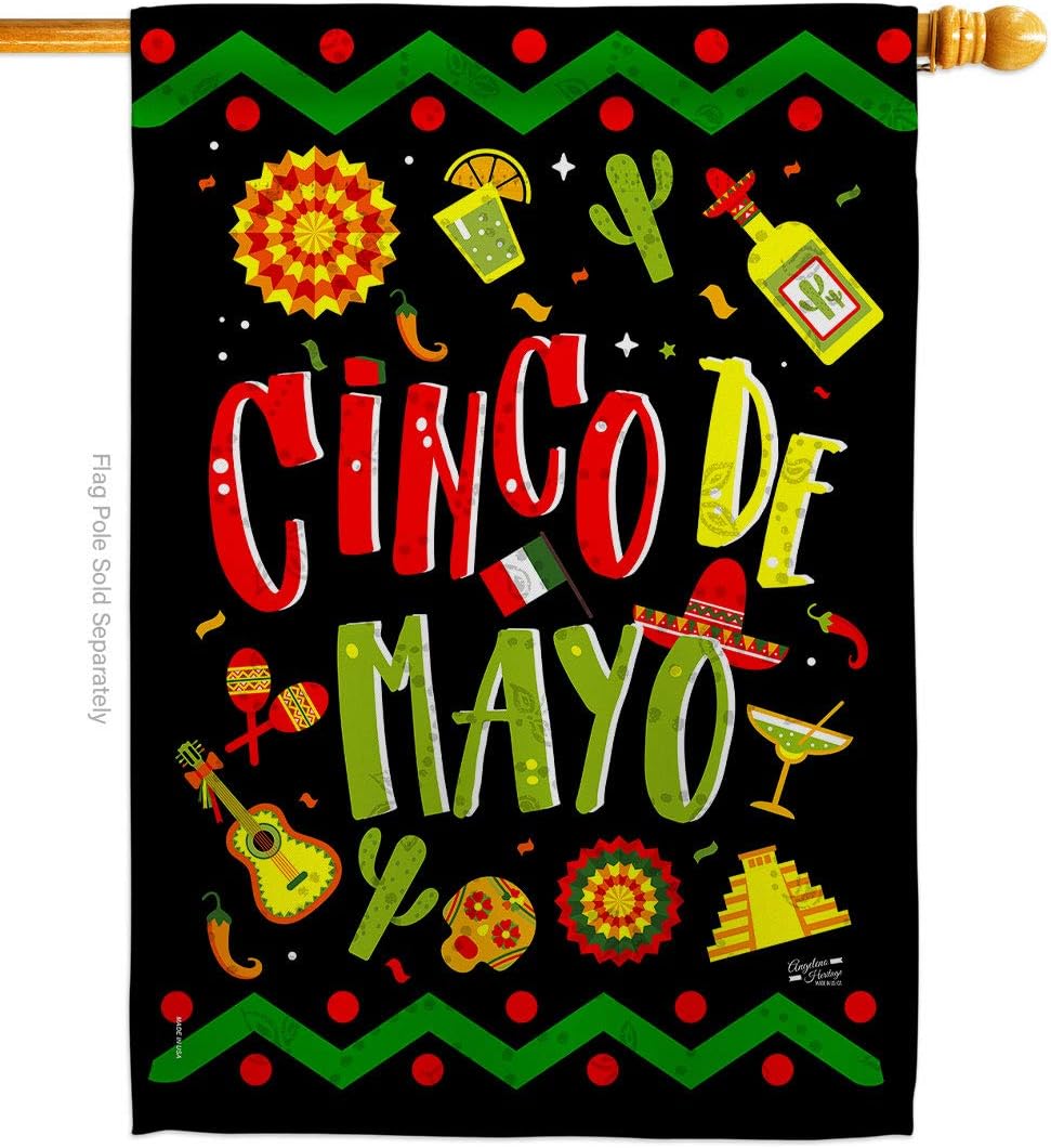 Ready to Cinco de Mayo House Flag Summertime Party Cactus Pinata Sombrero Mexican Fiesta Outdoor Small Decorative Gift Yard Banner Made In USA 28 X 40