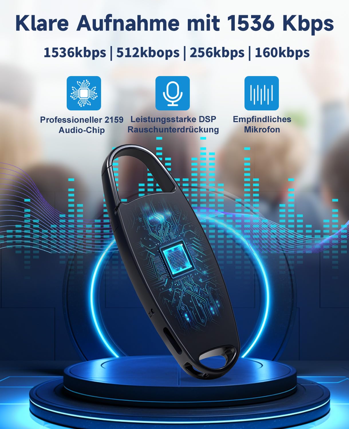 Diktiergerät Mini, Vandlion 32GB Aufnahmegerät mit Rauschunterdrückung, USB C Voice Recorder mit Spracherkennung für Vorlesungen Interviews Meetings Klasse