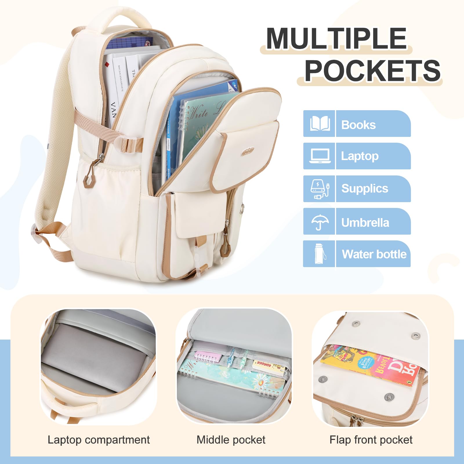DIGOBAY Lot de 3 sacs à dos d'école avec boîte à déjeuner et trousse à crayons pour adolescentes