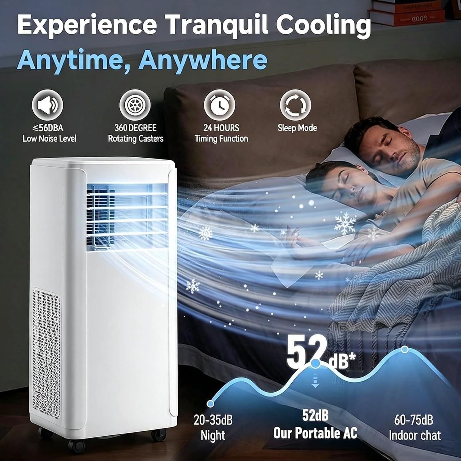 Aire Acondicionado Portátil 3 en 1 10000 BTU Enfriador con Deshumidificador, Temporizador 24H y Mando a Distancia, Función de Refrigeración por Compresor, sin C