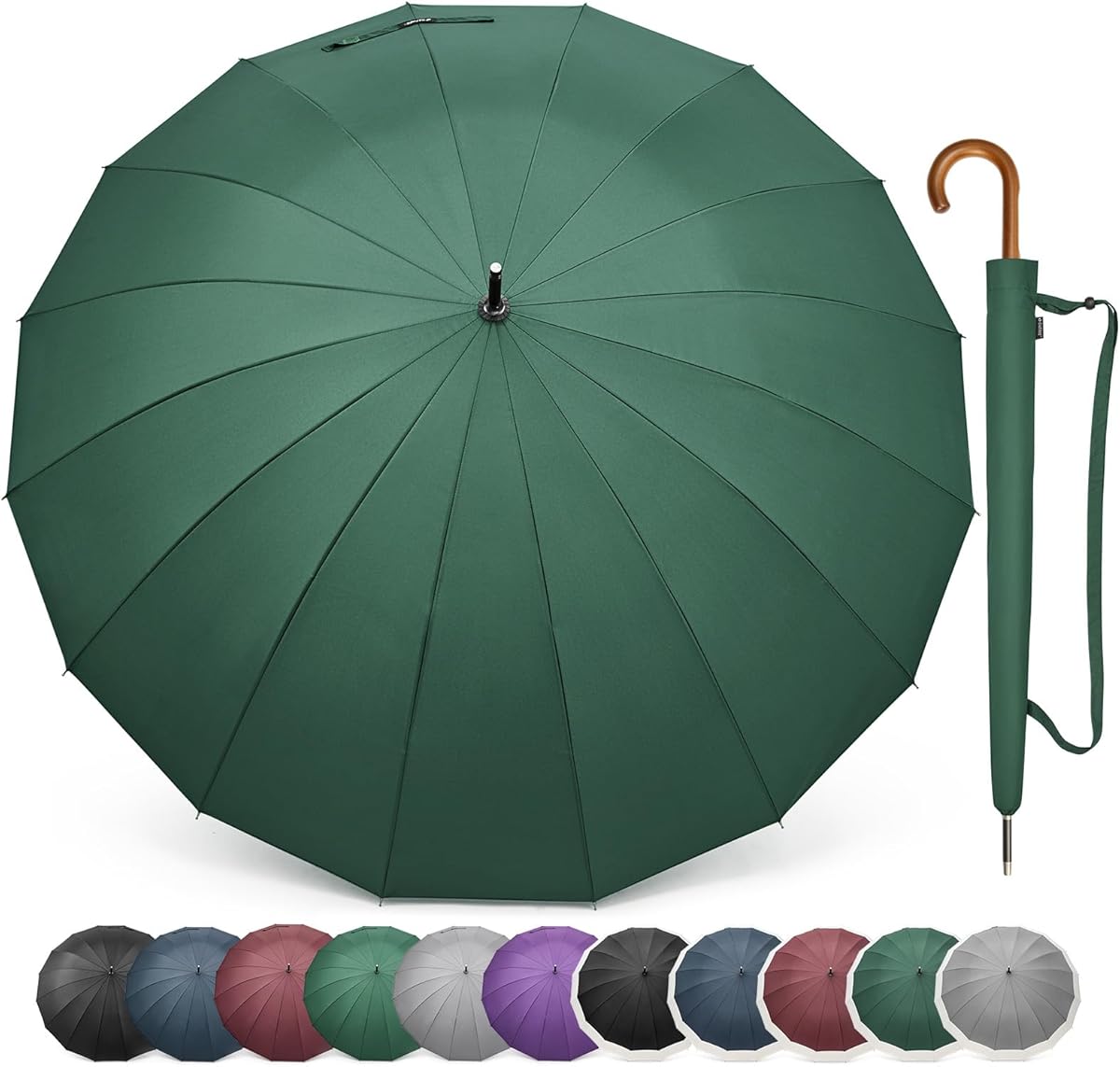 G4Free 54 Inch Large Windproof Umbrella for 2 Persons, 16 Ribs Auto Open Classic Wooden J Handle Cane Stick Golf Rain Umbrellas for Men Women Travel 120cm