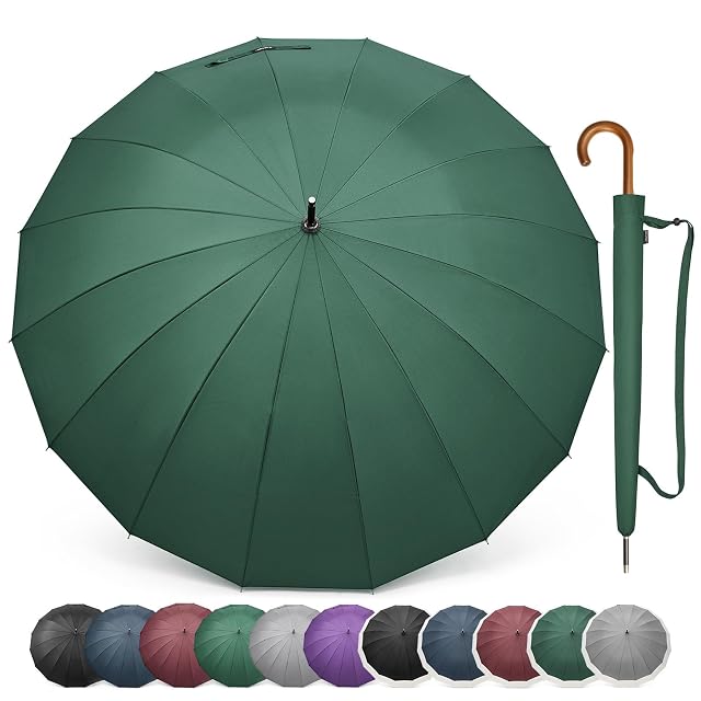 G4Free 54 Inch Large Windproof Umbrella for 2 Persons 16 Ribs Auto Open Classic Wooden J Handle Cane