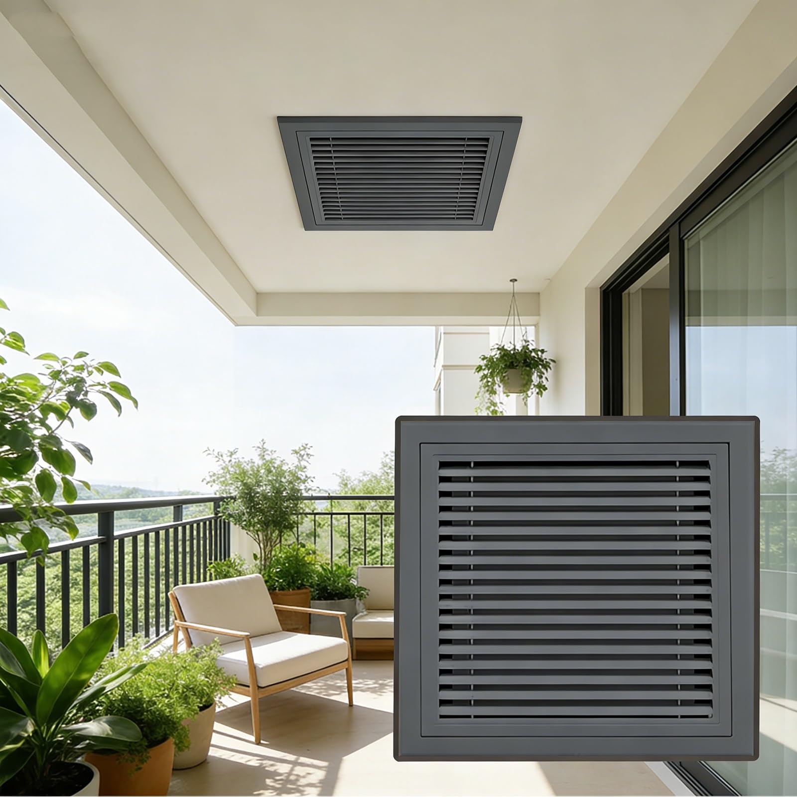 Griglia di Ritorno Aria condizionata Verticale Grigia 16x16 - Copertura di Ventilazione a lamelle per Parete/soffitto - Sportello Rimovibile per Una Facile Installazione - Griglia di aspiraz