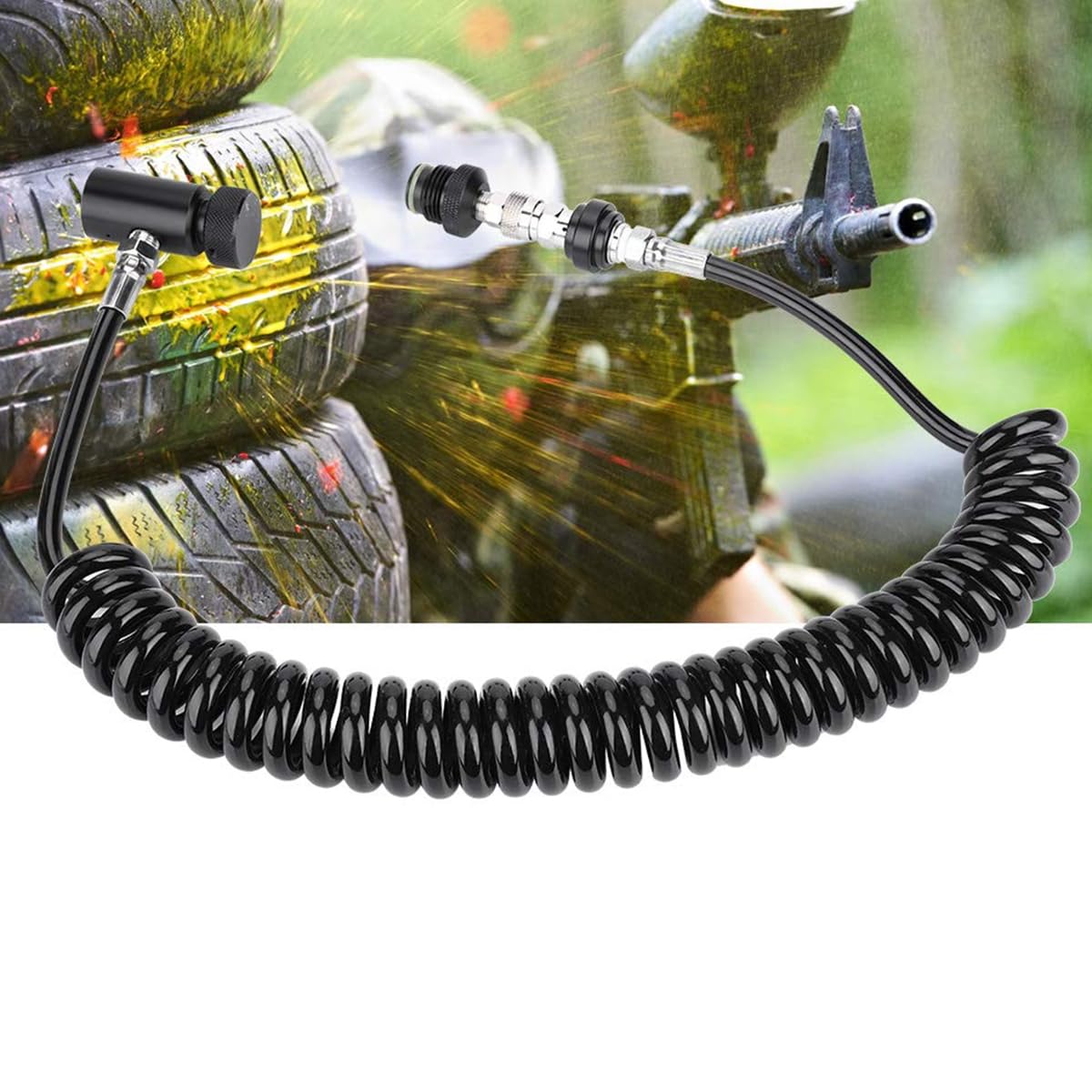 Tuyau de Bobine à Distance - Modèle ondulé avec Joint torique, raccord Rapide pour systèmes de Remplissage HPA/CO2 Airsoft et PCP
