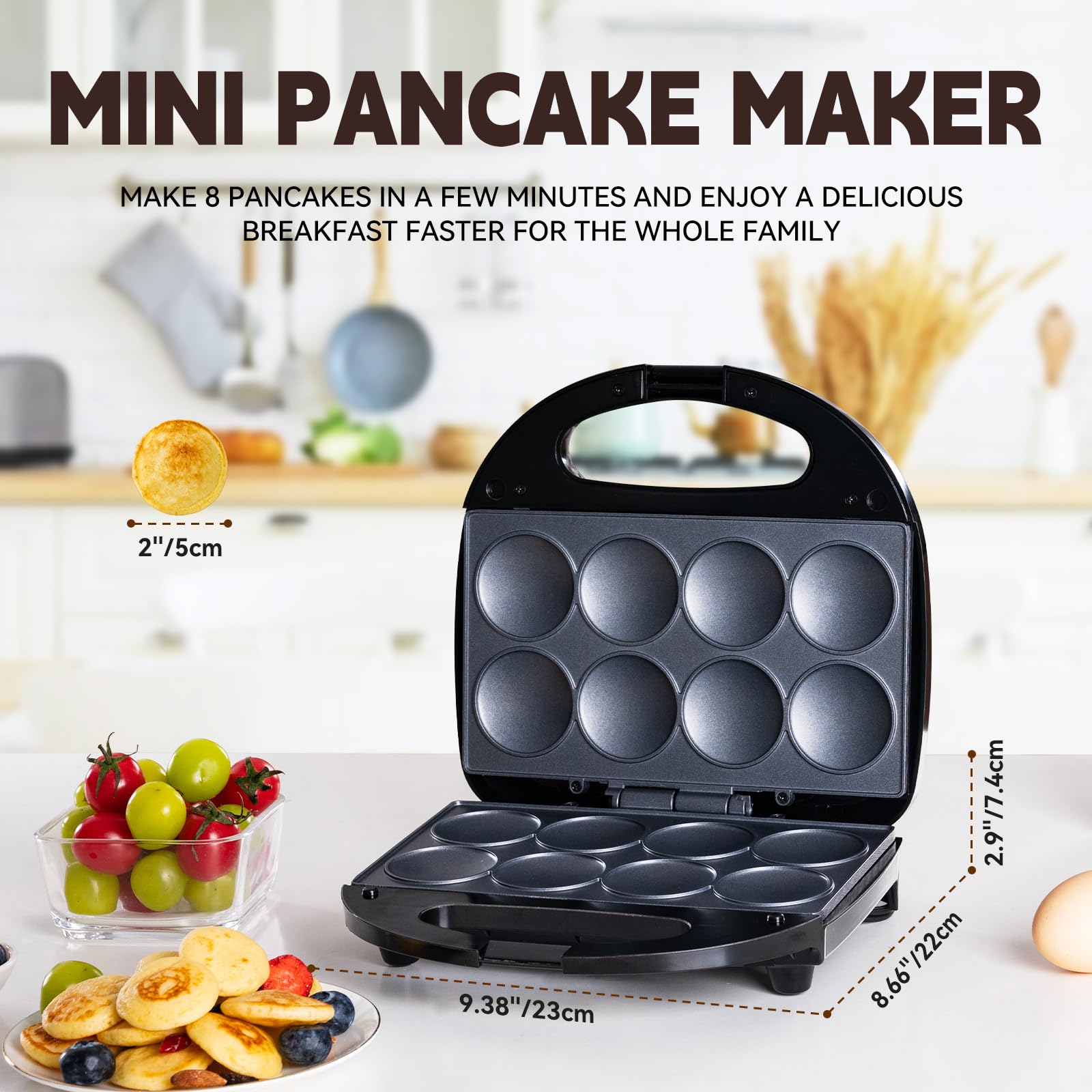 Mini Pancake Maker, Machine Nonstick Small Pancake Maker with Quick Heat-Up Make 8 pcs Pancakes, Pancake Maker for Kids, Just Add Batter, Suitable for Breakfast, Snacks, Desserts (Mini Pancakes Maker)