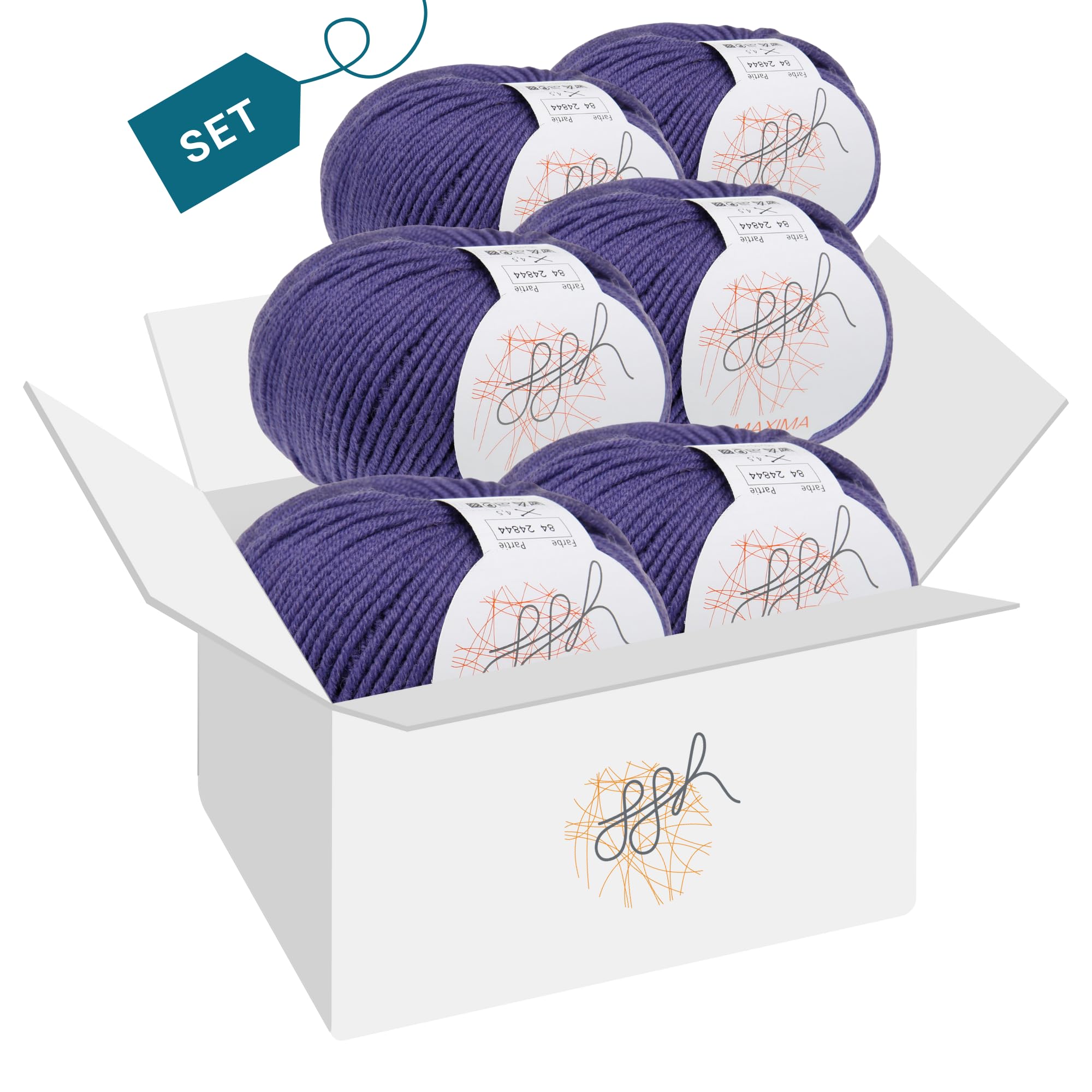 ggh Maxima Box - 6x50g (insgesamt 300g) Merinowolle extrafein und maschinenwaschbar - Nadelstärke 4-5 Farbe 084 - Lila