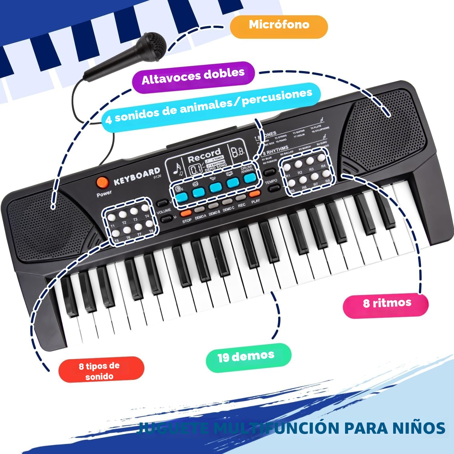 Teclado de Piano de 37 Teclas para niños de 3 a 5 años, con micrófono, Ideal para Principiantes, niños y niñas de 3 4 5 6 años
