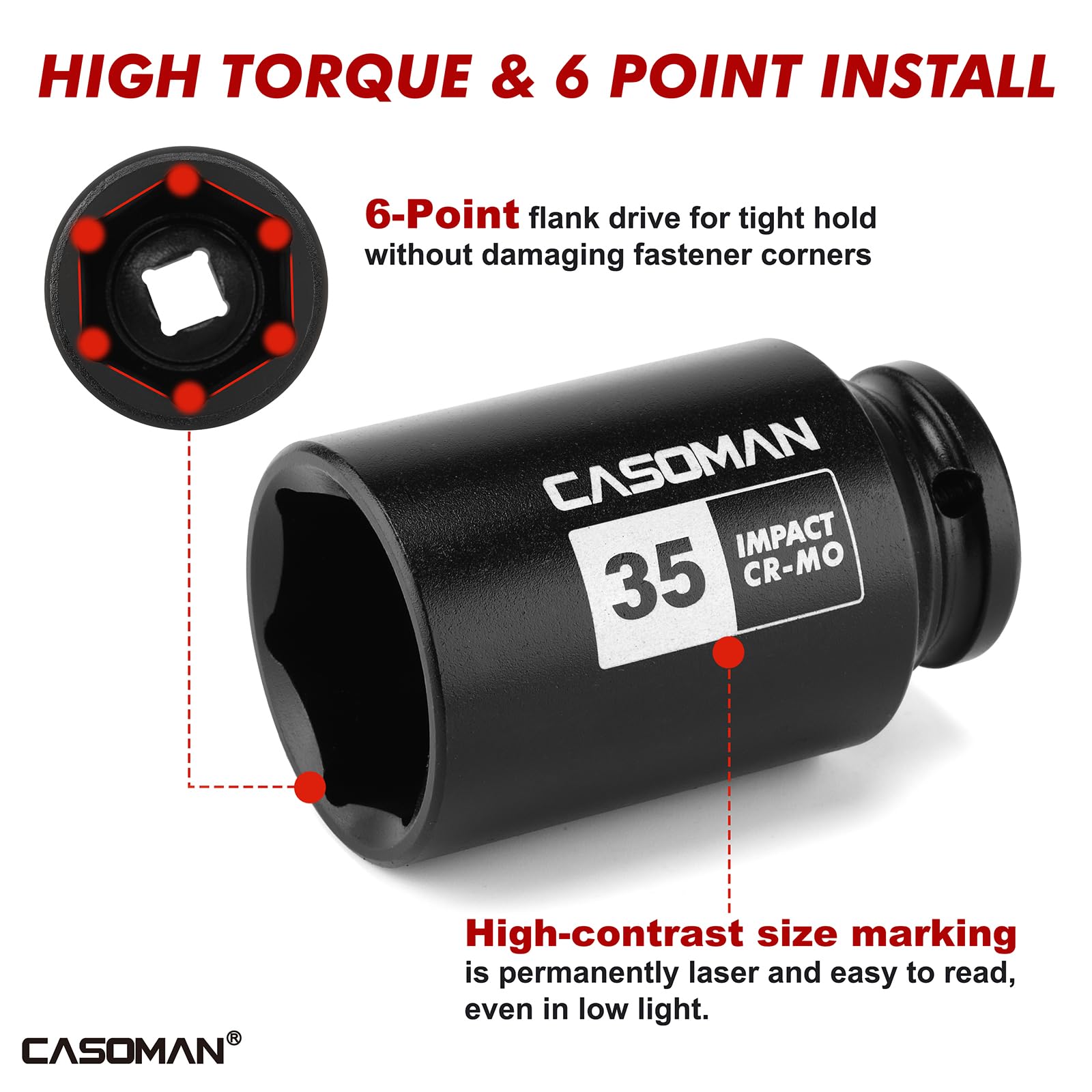 CASOMAN Set di 13 chiavi a bussola a impatto profondo, 1/2", set di chiavi a bussola per chiave a percussione, 6 punti, CR-MO, metriche, 17 mm, 19 mm, 21 mm, 22 mm, 24 mm, 27 mm, 30 mm, 32 mm, 33 mm