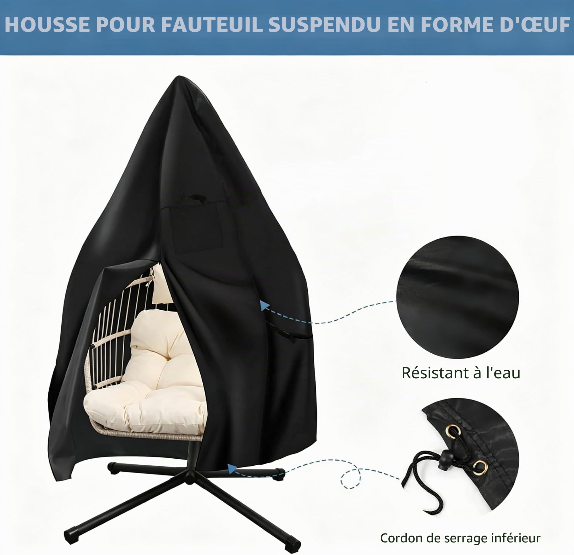 Goutime Chaise Suspendue en Forme d’œuf avec Structure de Support