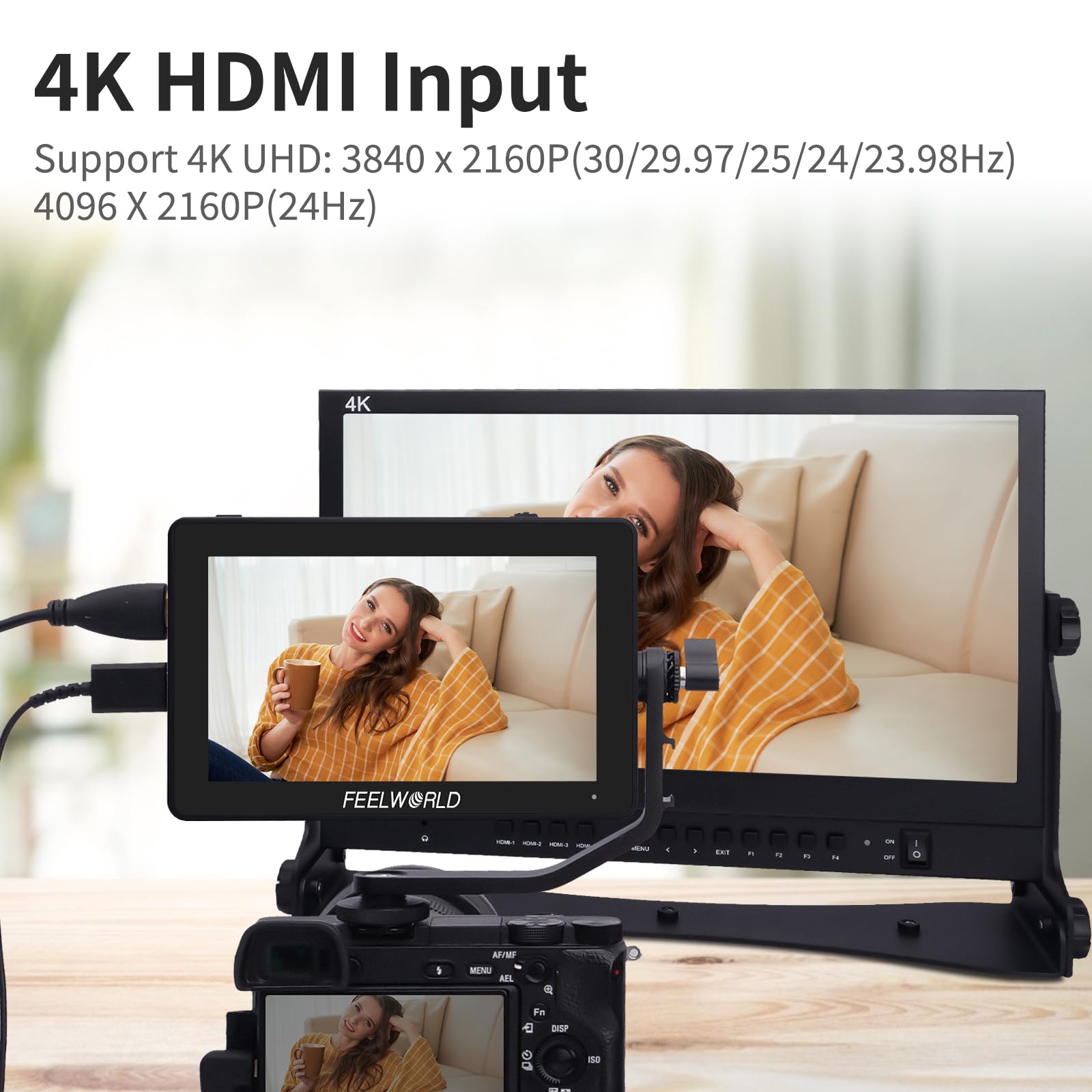 FEELWORLD F6 Plus V2 6 Pulgadas Monitor de Campo para cámara,HDR Touch Screen with 3D LUT,Captura de Pantalla Sharp,Full HD 1920x1080 IPS 4K HDMI Loop in/out DSLR,Batería y Funda de Almacenamiento